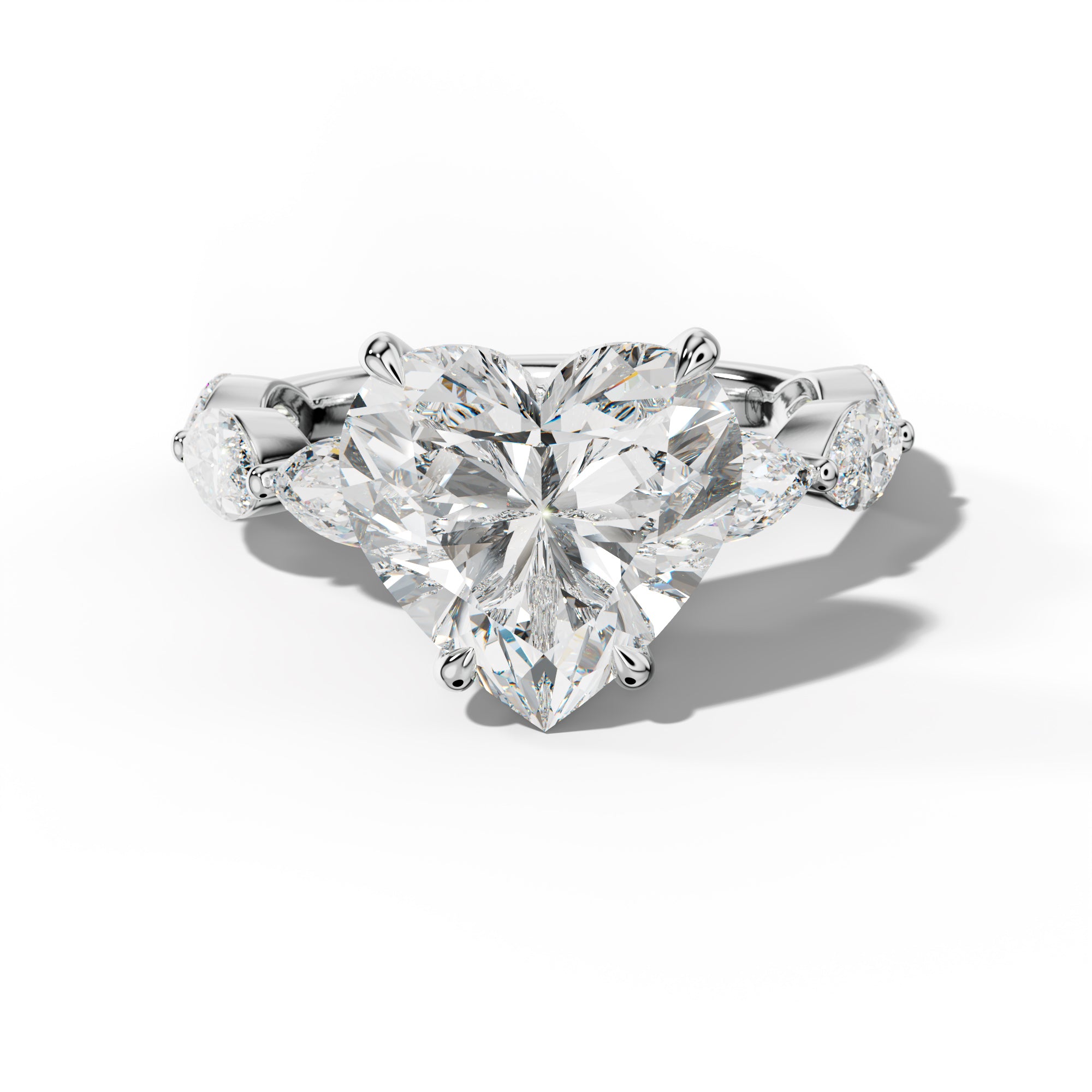 Diana Heart Diamond Engagement Ring With East West Marquise Side Stones