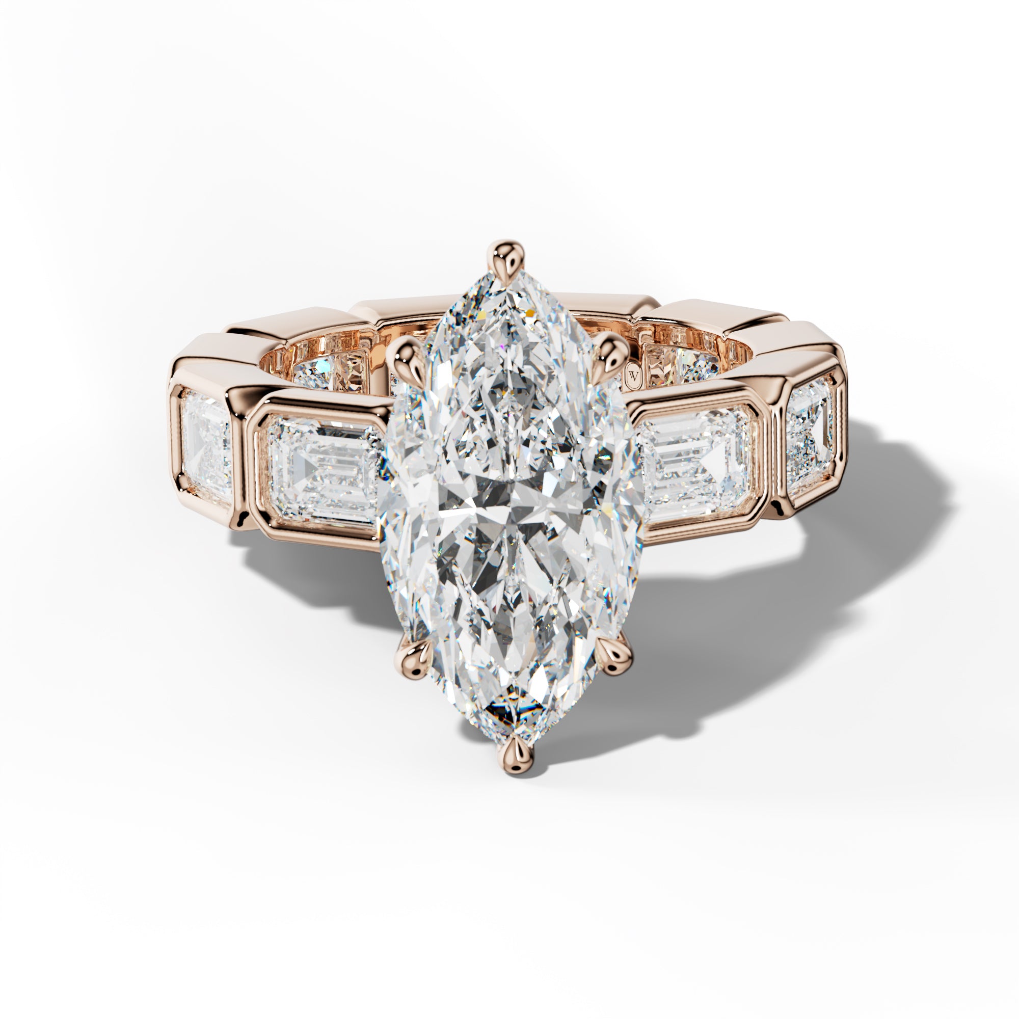 Violeta Marquise Diamond Engagement Ring With East West Emerald Side Stones
