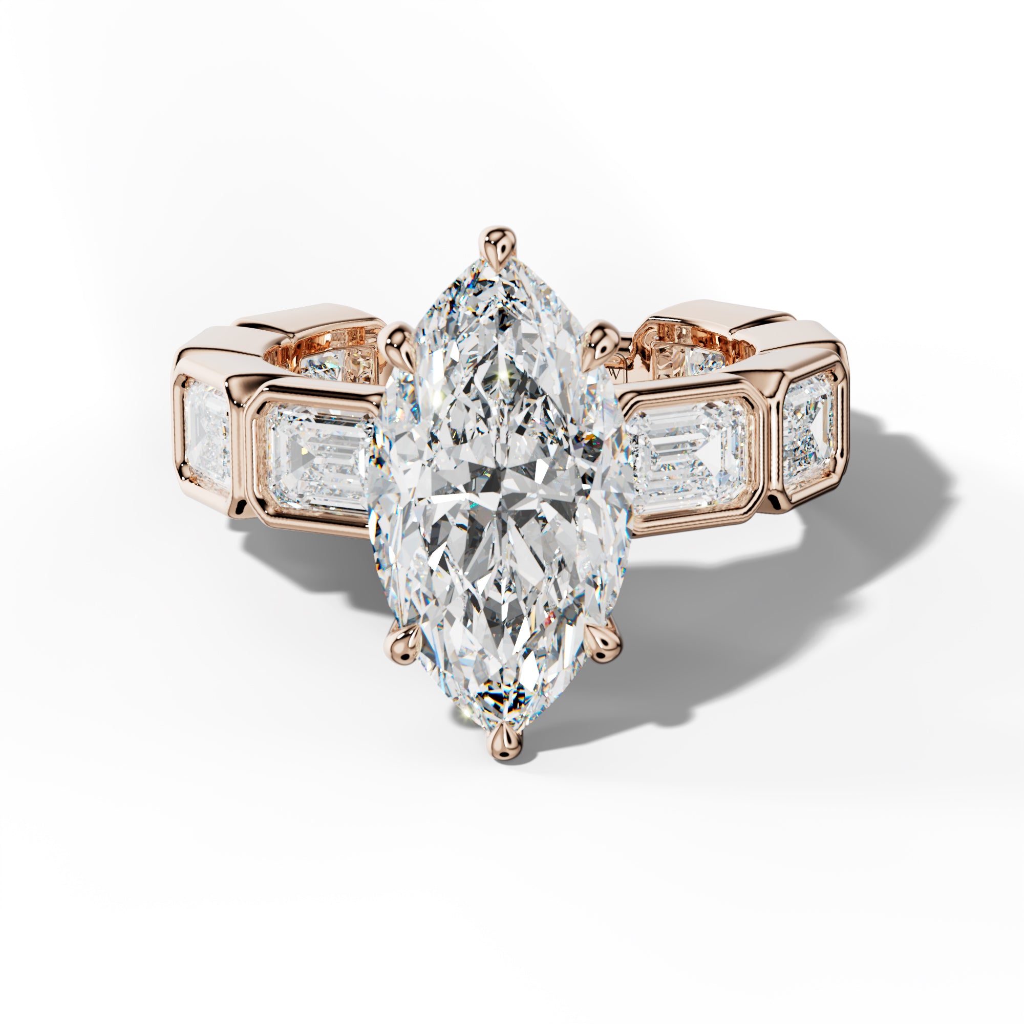 Jessie Marquise Diamond Engagement Ring With East West Emerald Side Stones