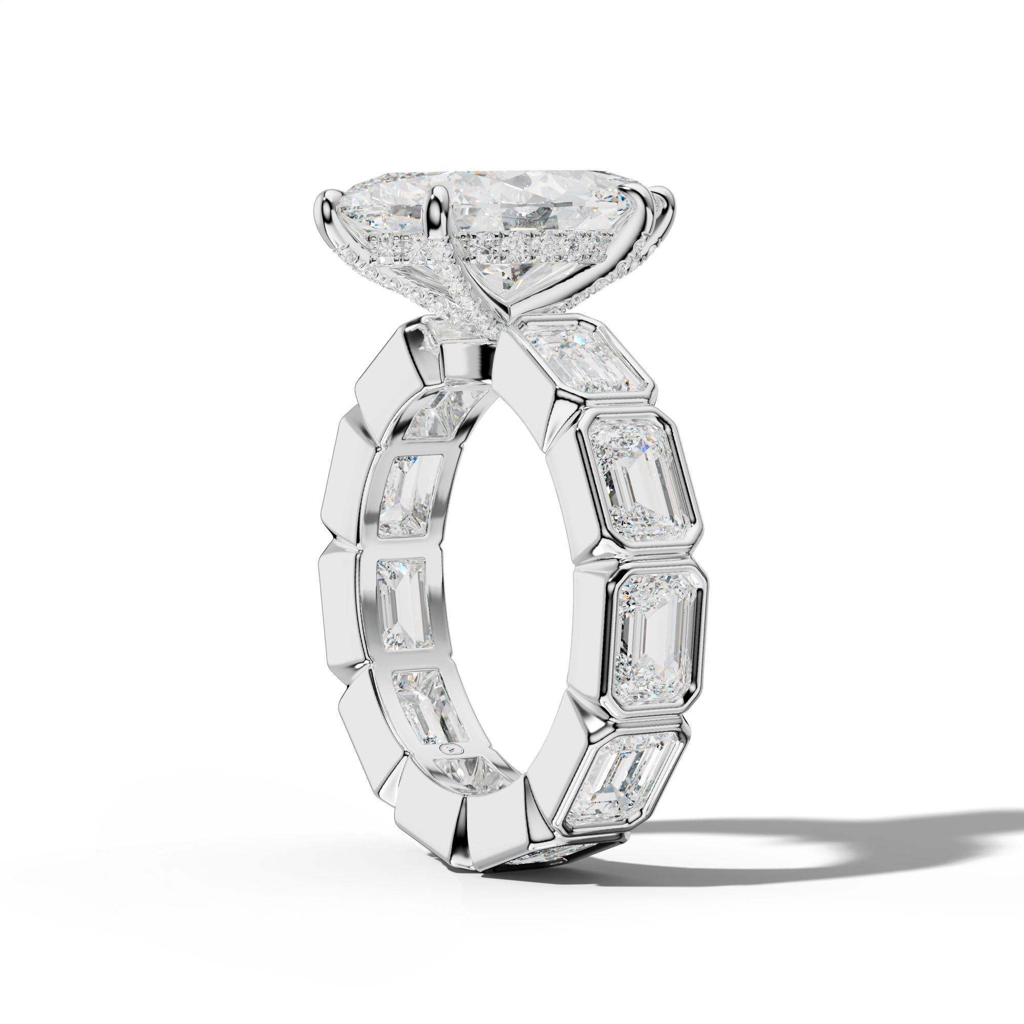Violeta Marquise Diamond Engagement Ring With East West Emerald Side Stones