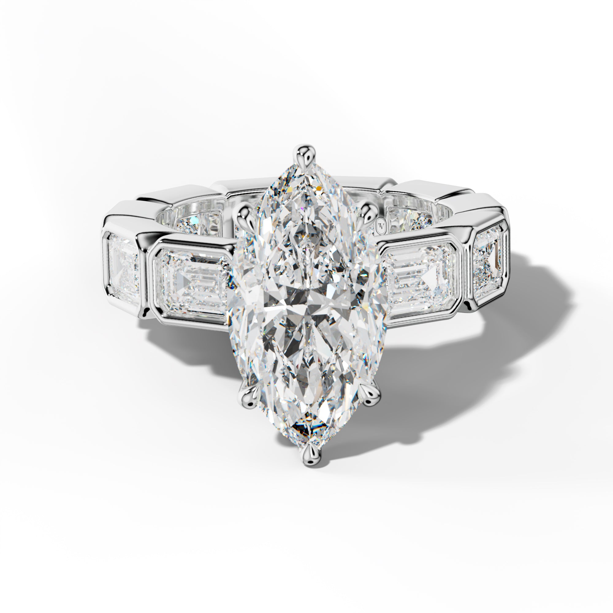 Violeta Marquise Diamond Engagement Ring With East West Emerald Side Stones