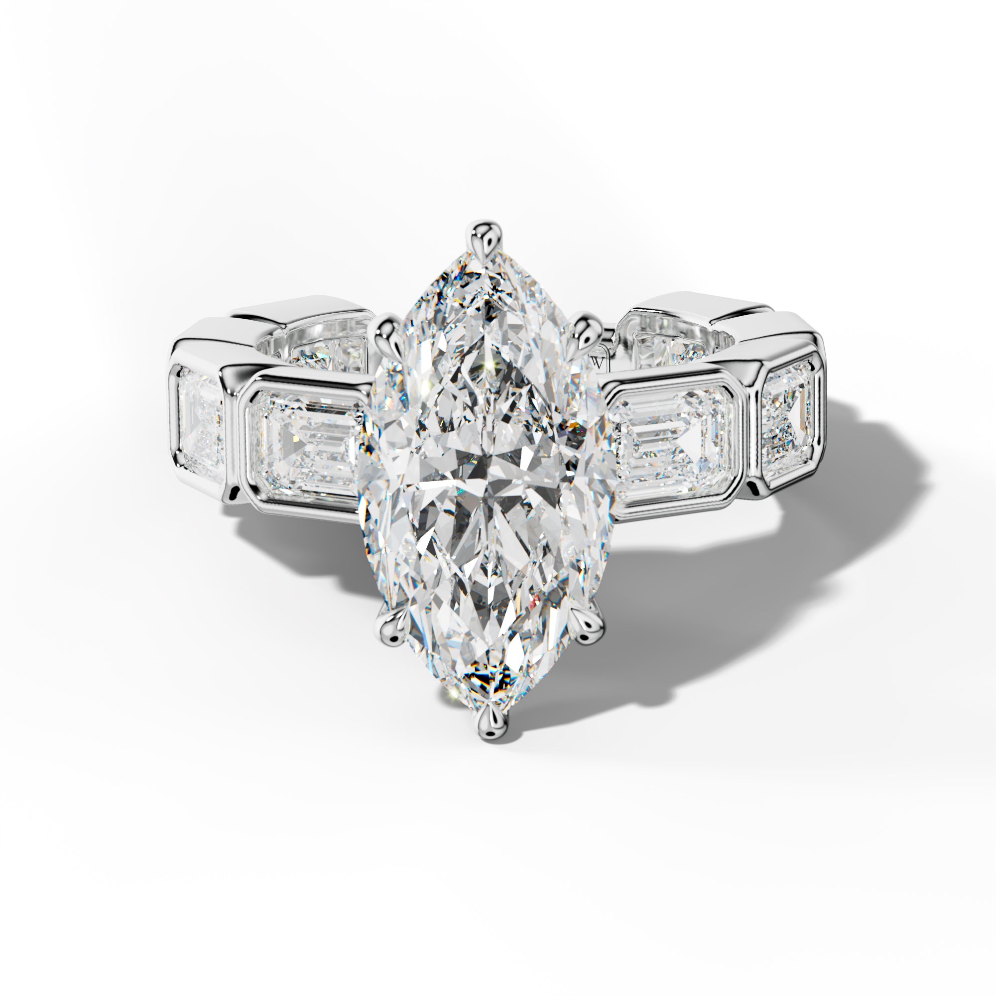 Jessie Marquise Diamond Engagement Ring With East West Emerald Side Stones