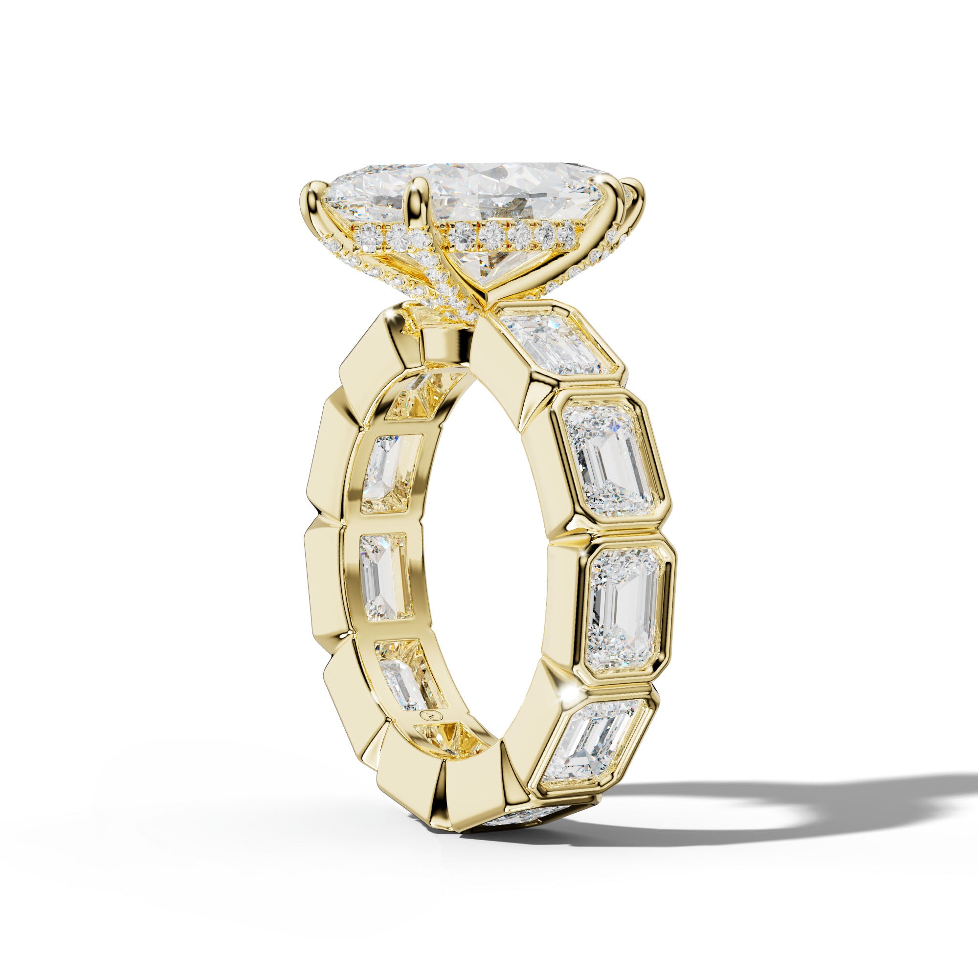 Violeta Marquise Diamond Engagement Ring With East West Emerald Side Stones