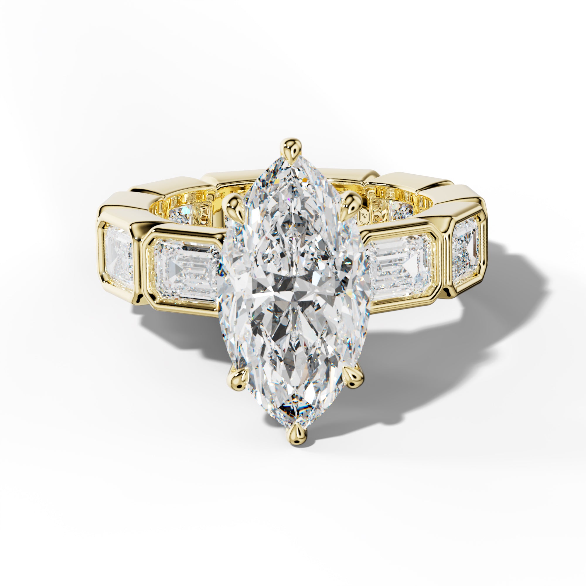 Violeta Marquise Diamond Engagement Ring With East West Emerald Side Stones