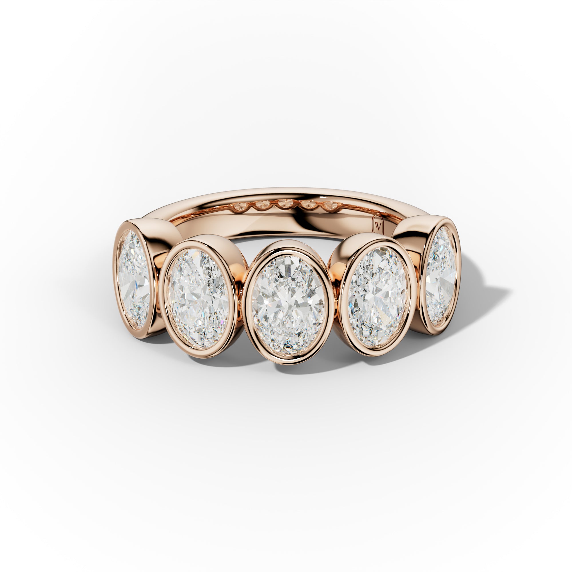 3.0 Carat Bezel Set Oval Diamond Five Stone Band