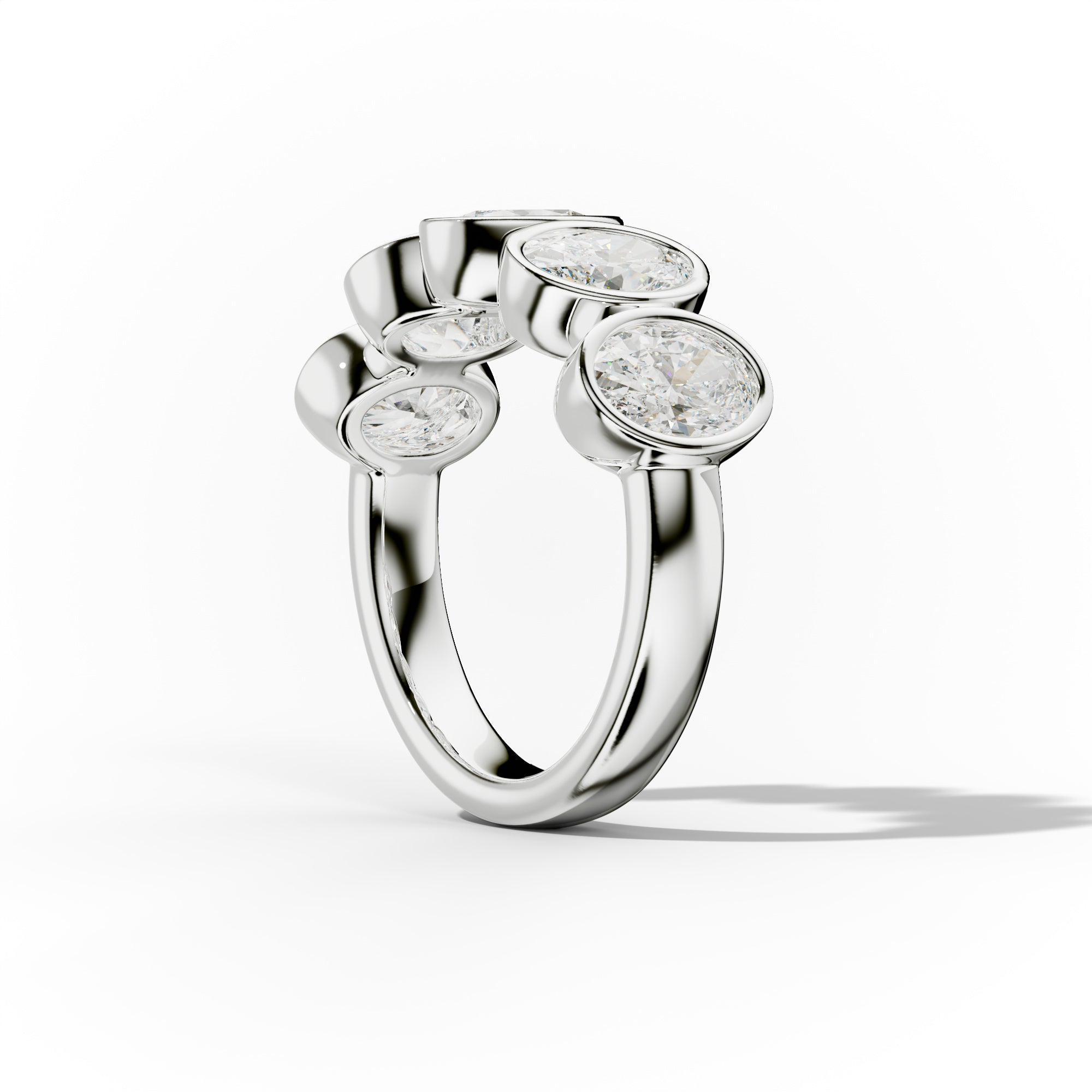 3.0 Carat Bezel Set Oval Diamond Five Stone Band