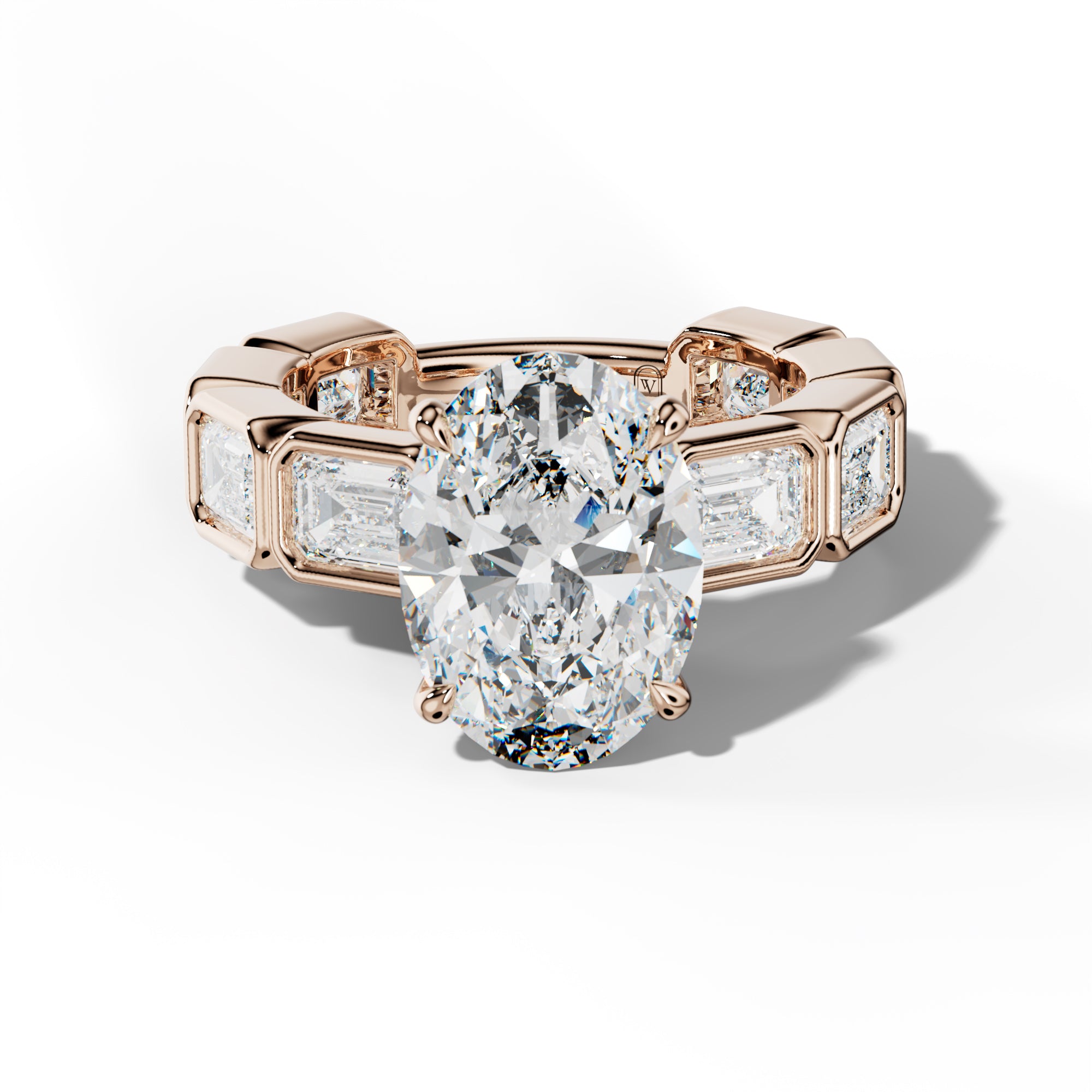 Jessie Oval Diamond Engagement Ring With East West Emerald Side Stones