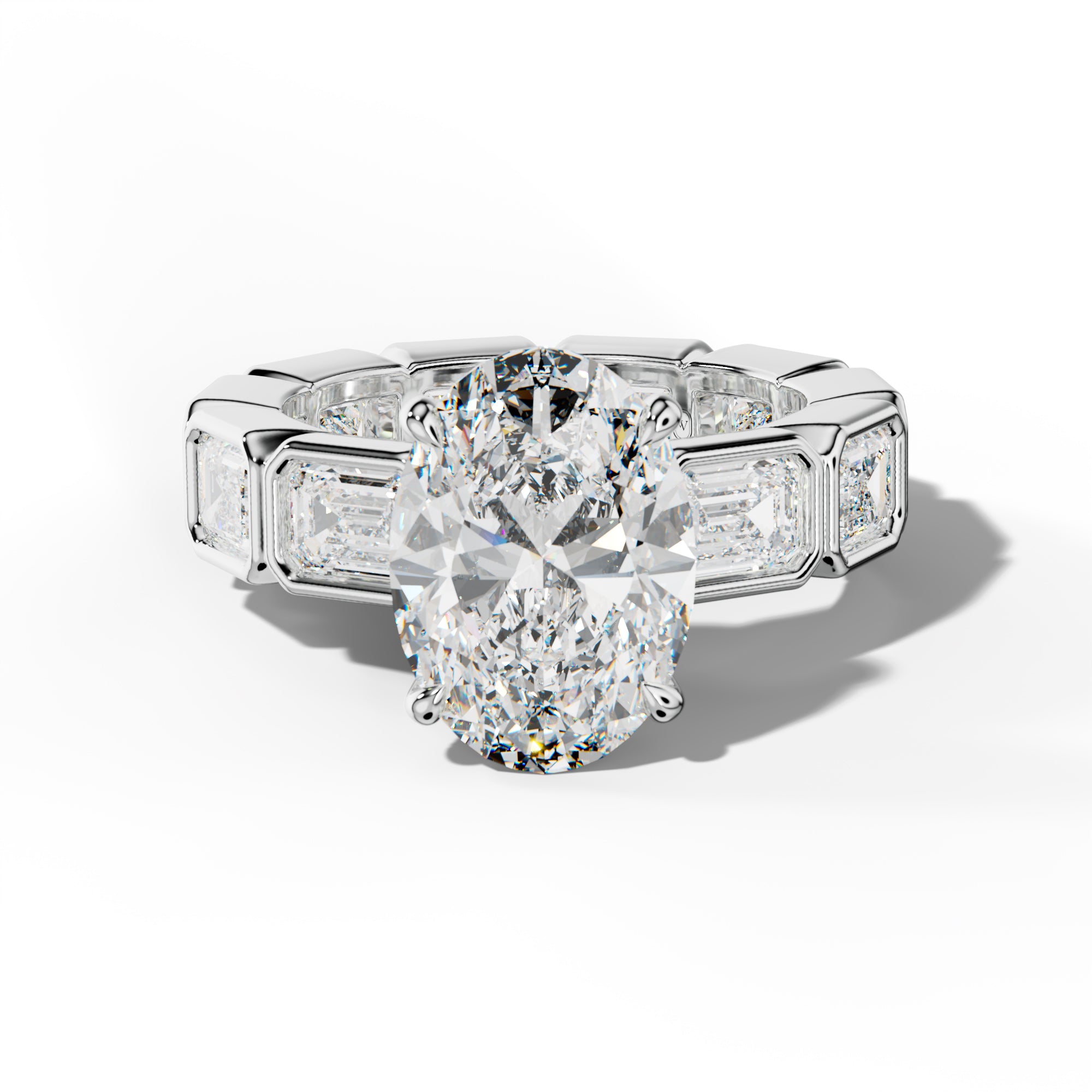Violeta Oval Diamond Engagement Ring With East West Emerald Side Stones