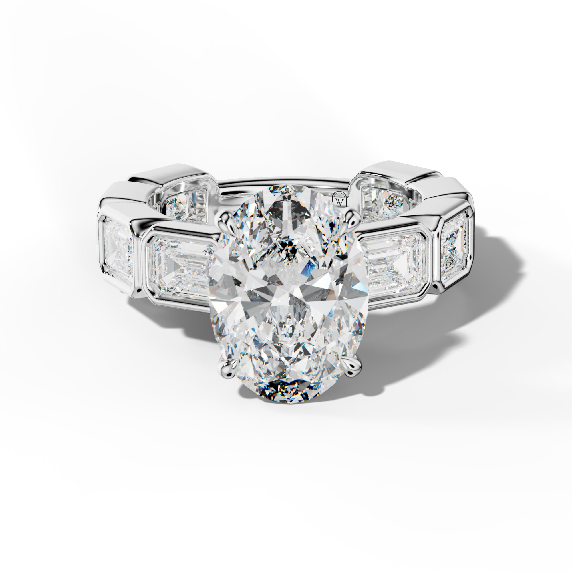 Jessie Oval Diamond Engagement Ring With East West Emerald Side Stones
