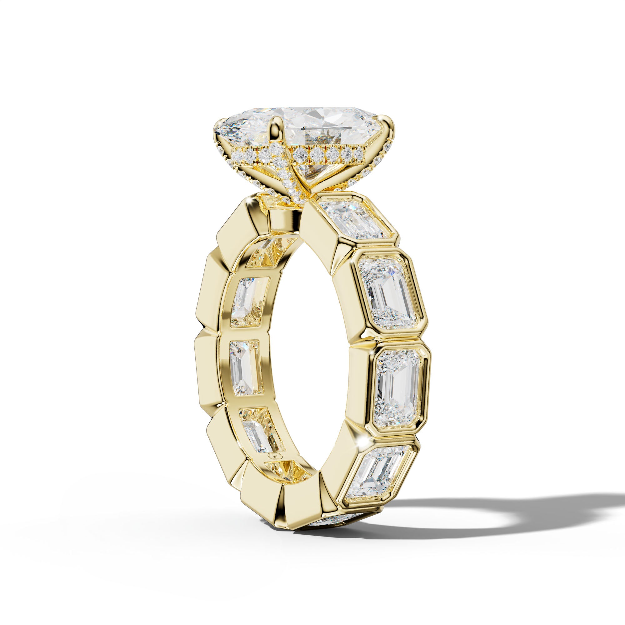 Violeta Oval Diamond Engagement Ring With East West Emerald Side Stones