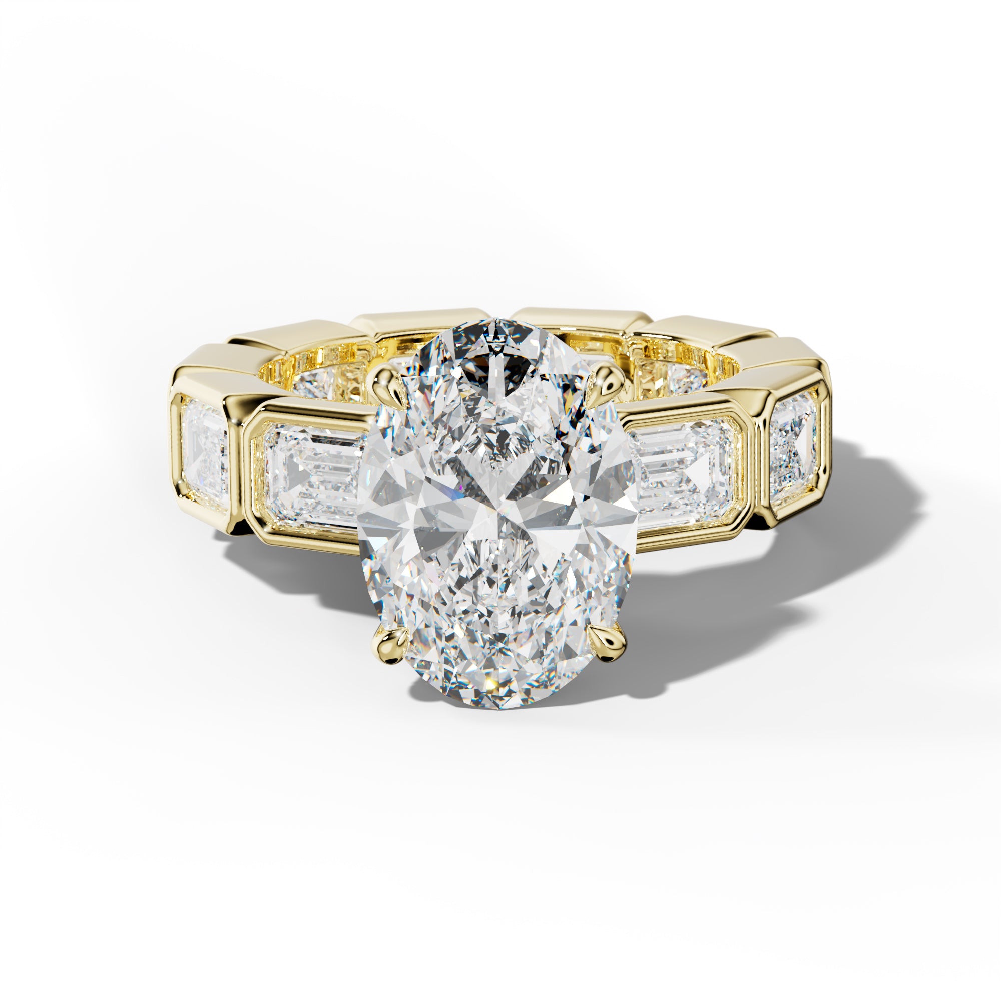 Violeta Oval Diamond Engagement Ring With East West Emerald Side Stones