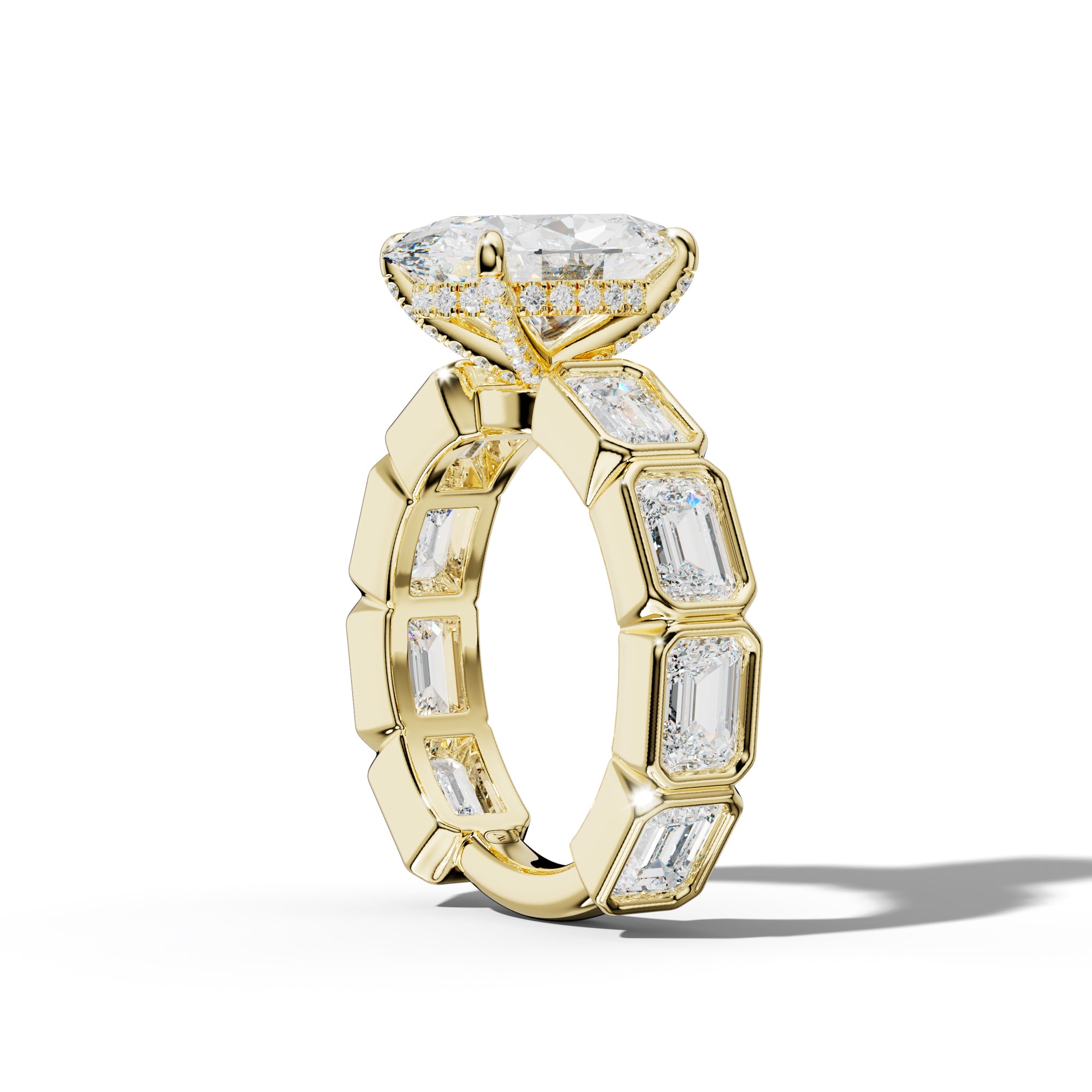 Jessie Oval Diamond Engagement Ring With East West Emerald Side Stones