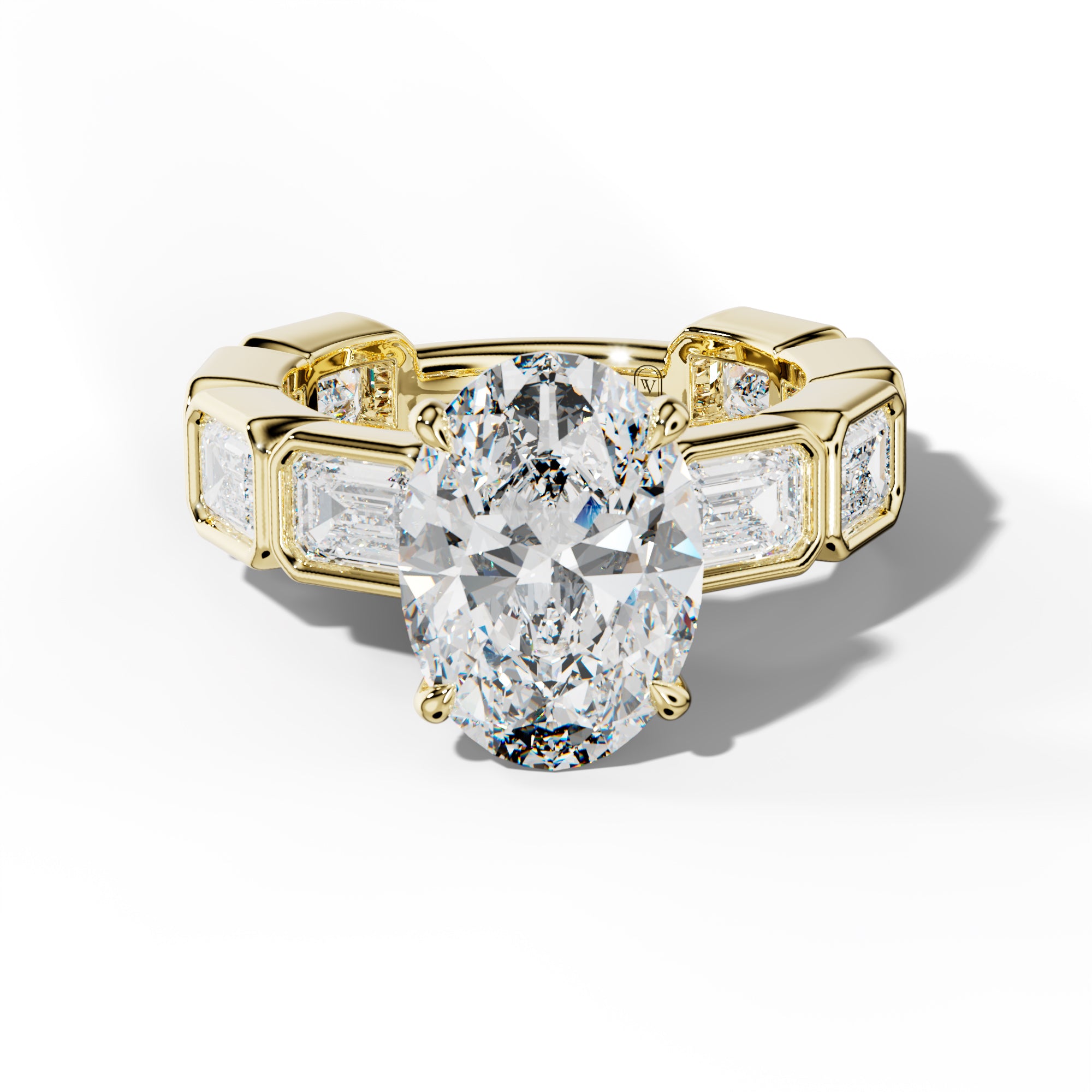 Jessie Oval Diamond Engagement Ring With East West Emerald Side Stones