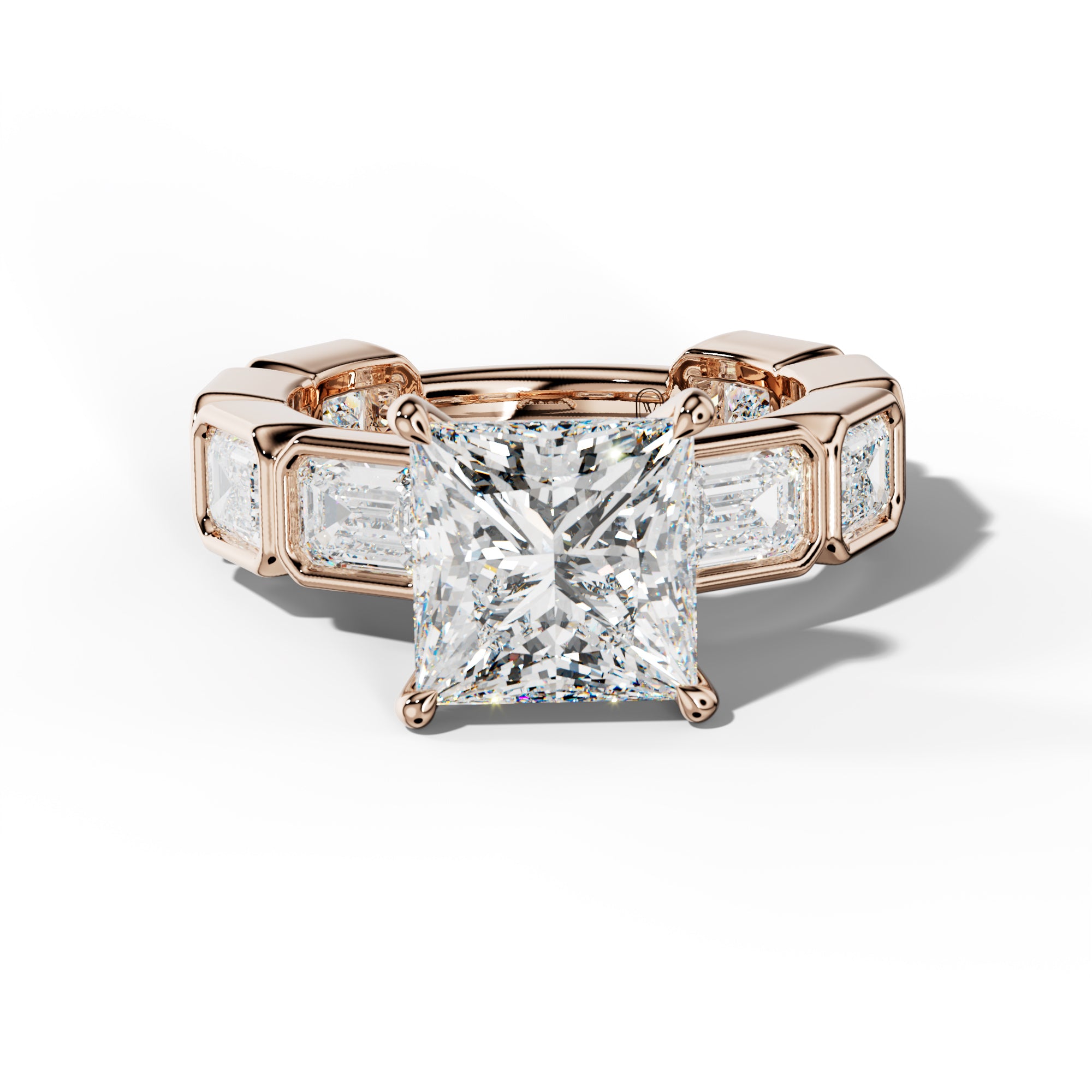 Jessie Princess Cut Engagement Ring With East West Emerald Side Stones