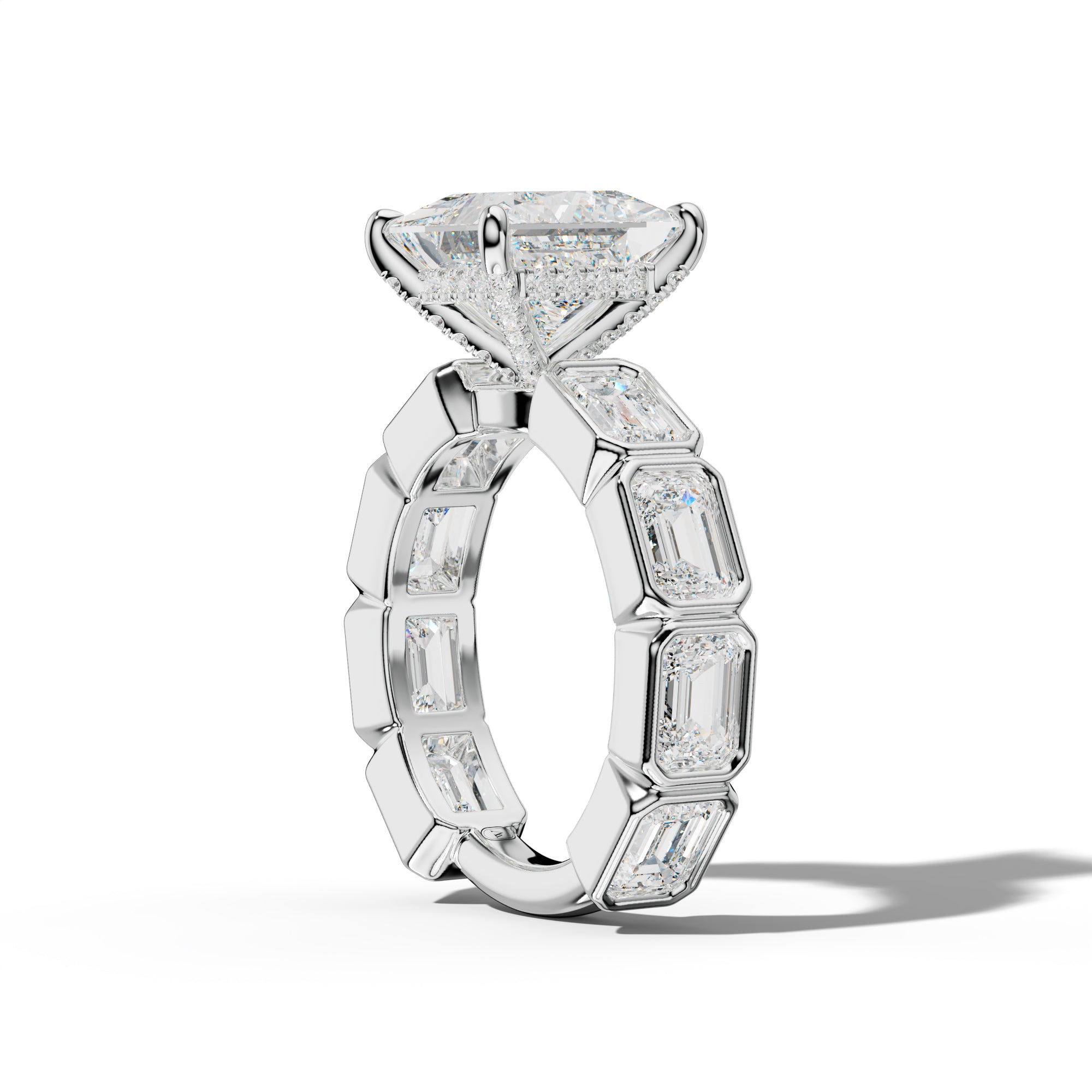 Jessie Princess Cut Engagement Ring With East West Emerald Side Stones