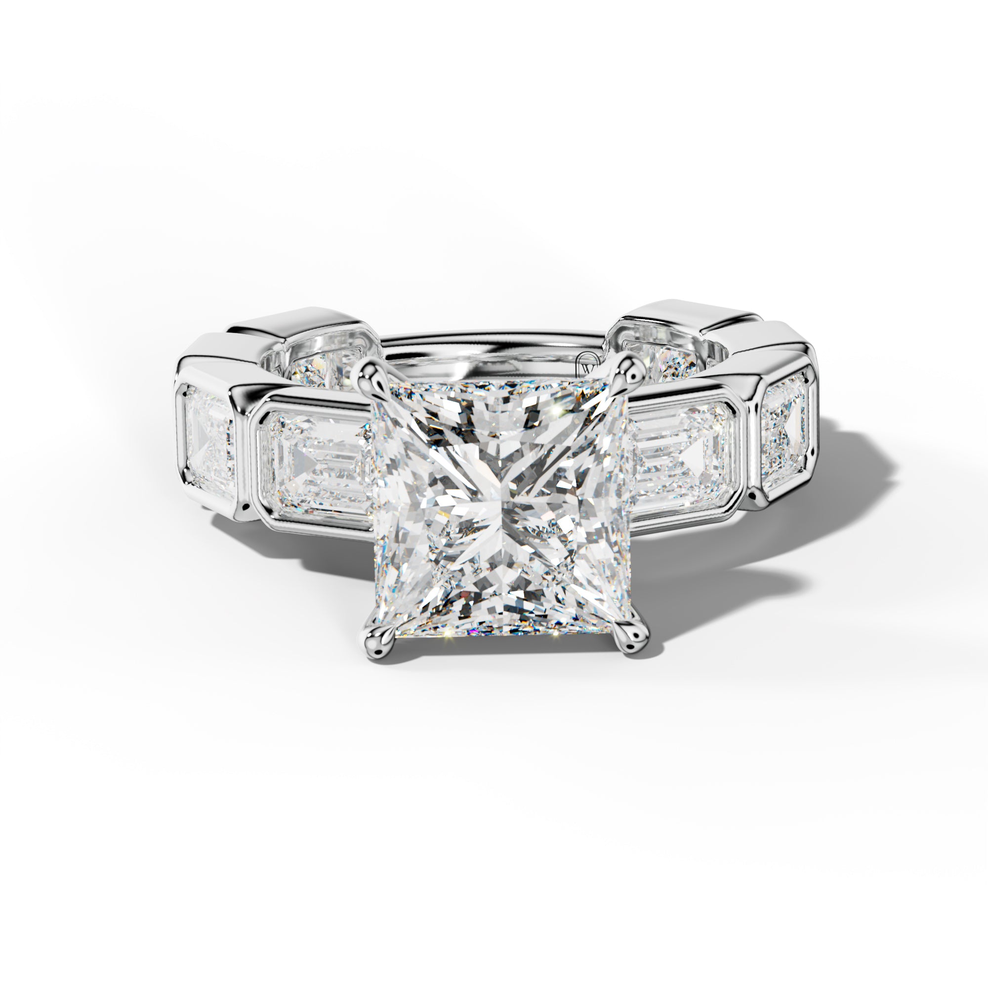 Jessie Princess Cut Engagement Ring With East West Emerald Side Stones