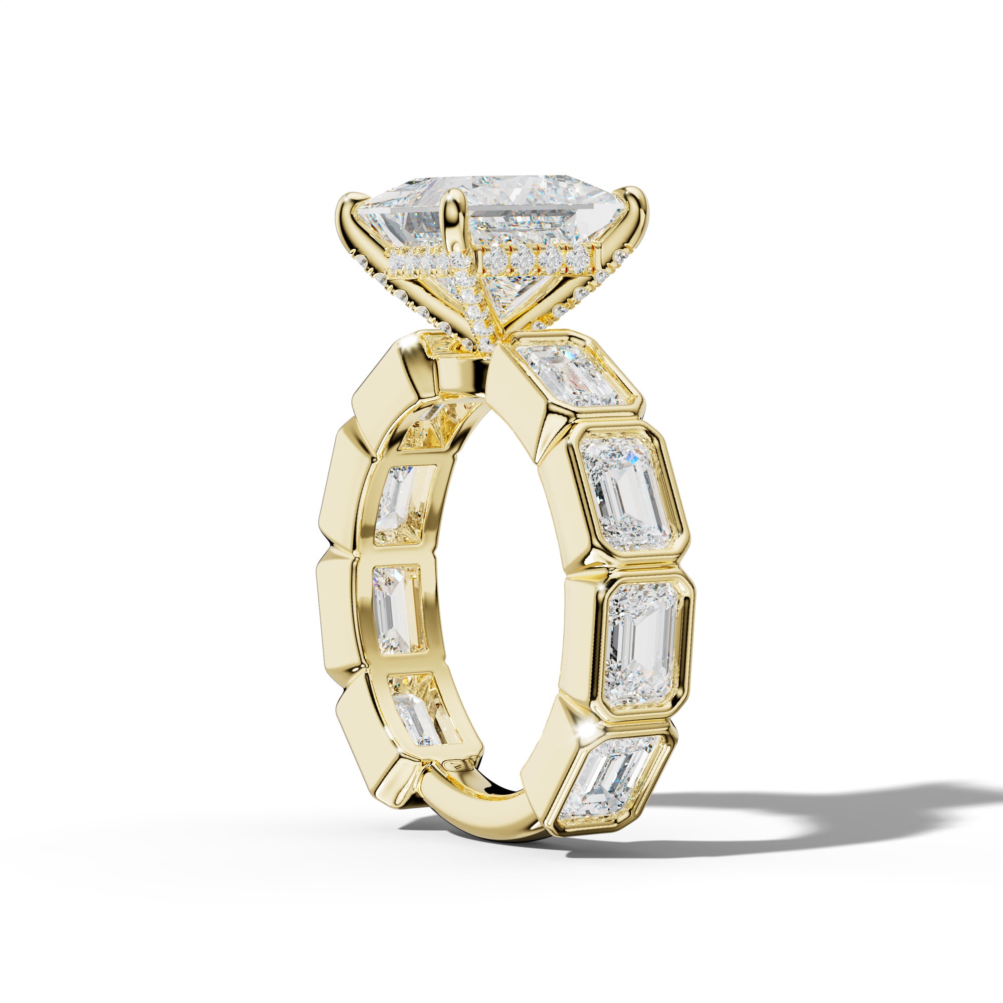 Jessie Princess Cut Engagement Ring With East West Emerald Side Stones