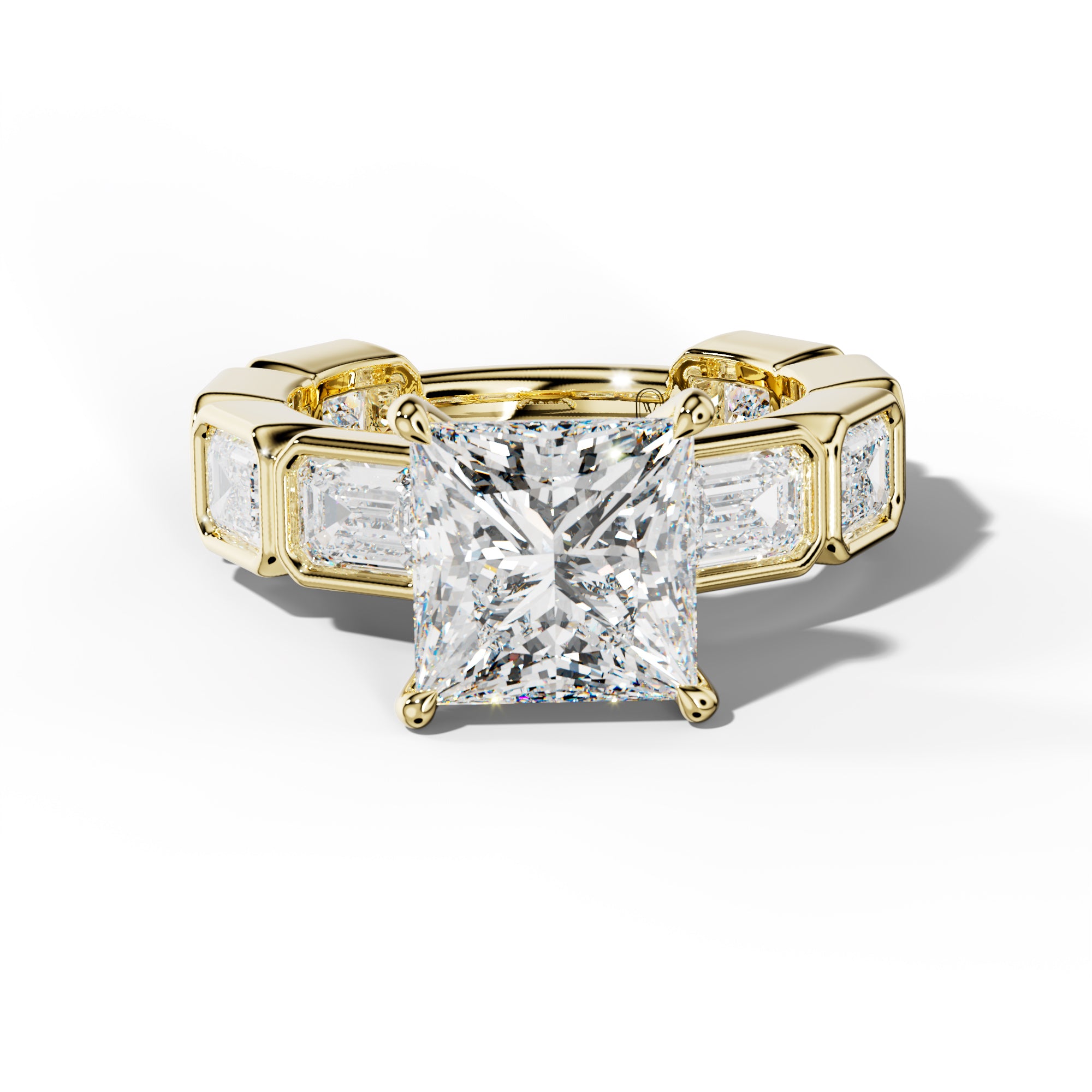 Jessie Princess Cut Engagement Ring With East West Emerald Side Stones
