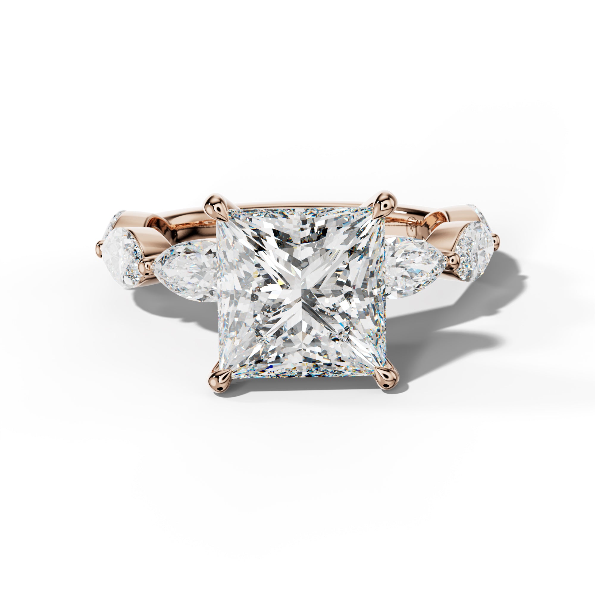 Diana Princess Cut Engagement Ring With East West Marquise Side Stones