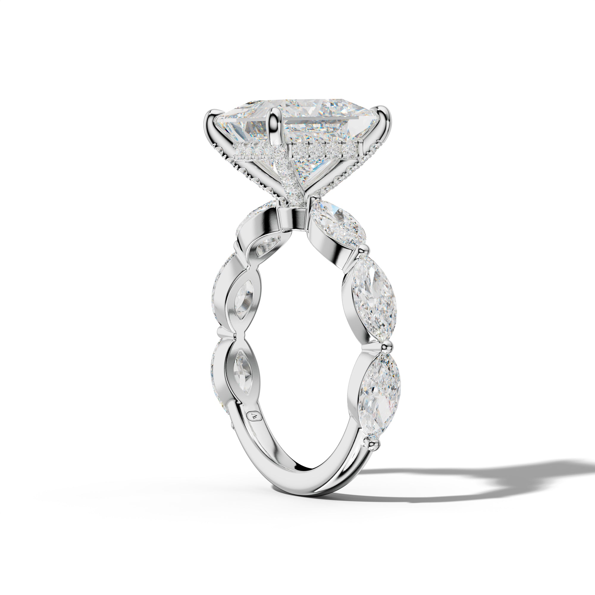 Diana Princess Cut Engagement Ring With East West Marquise Side Stones