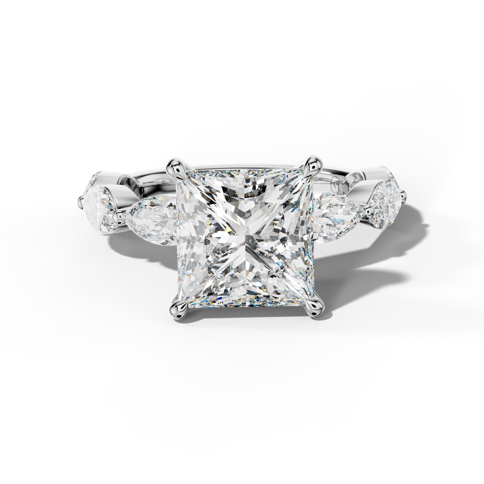 Diana Princess Cut Engagement Ring With East West Marquise Side Stones