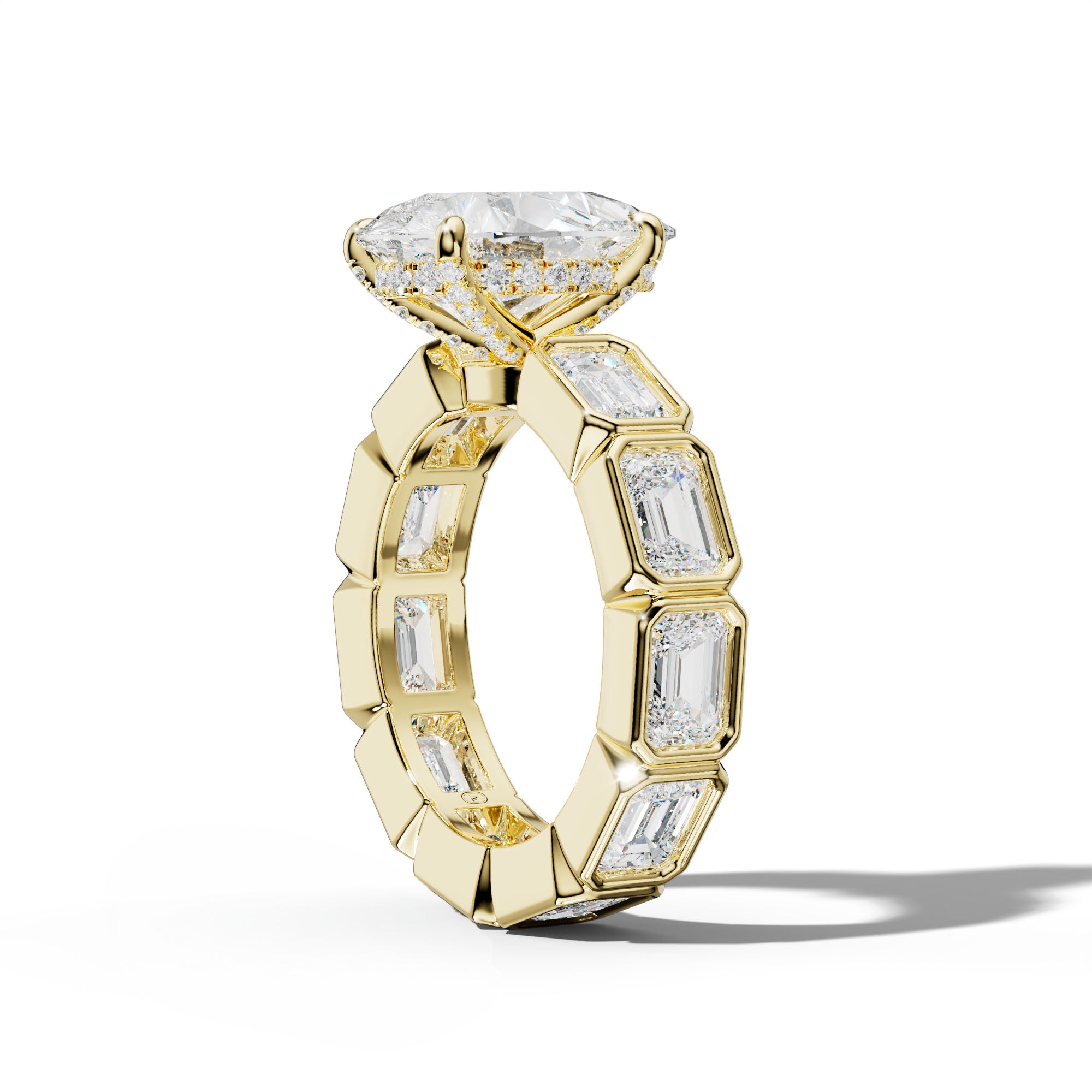 Violeta Pear Shape Engagement Ring With East West Emerald Side Stones
