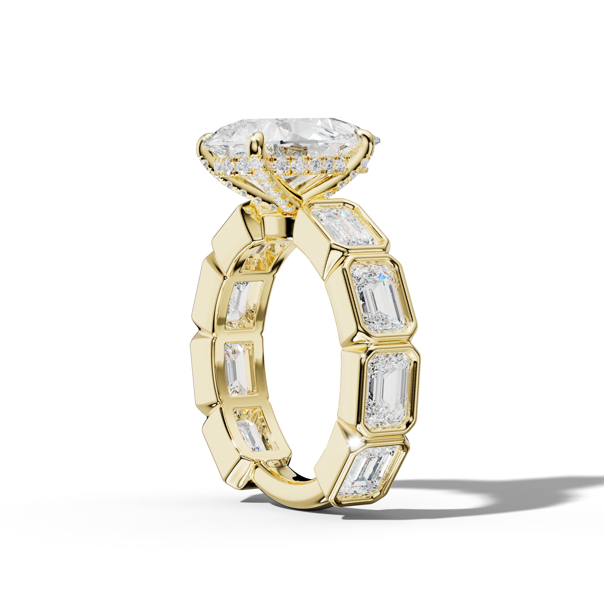 Jessie Pear Shape Engagement Ring With East West Emerald Side Stones