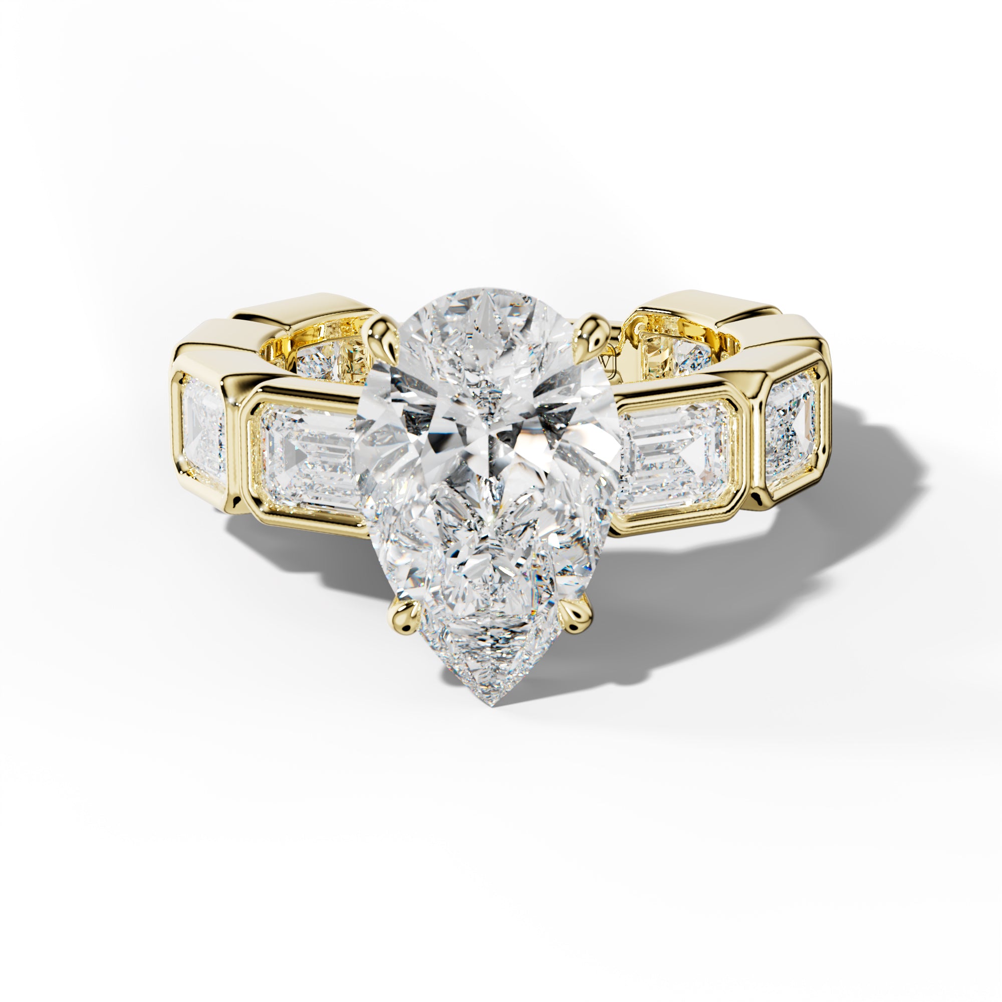 Jessie Pear Shape Engagement Ring With East West Emerald Side Stones