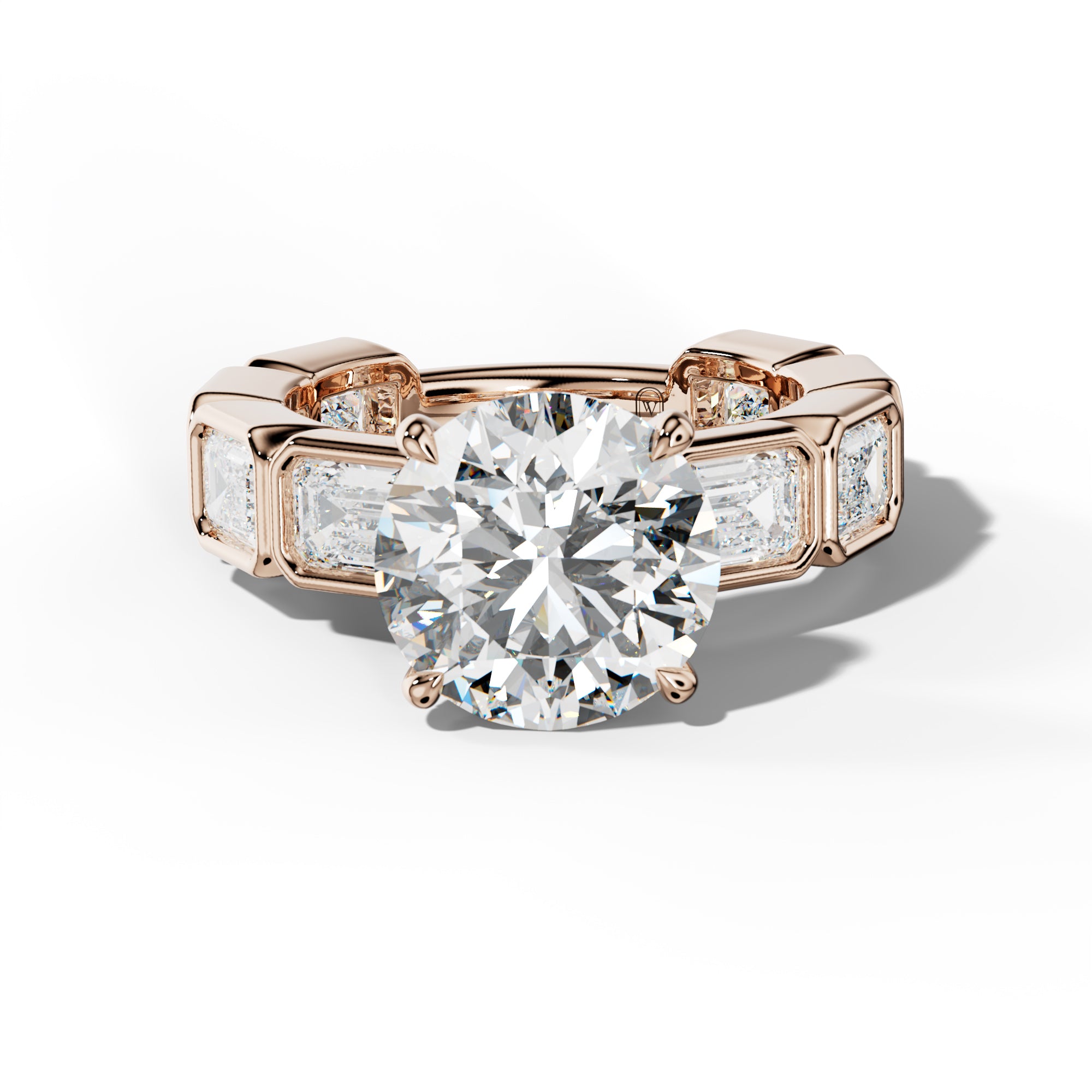 Jessie Round Diamond Engagement Ring With East West Emerald Side Stones