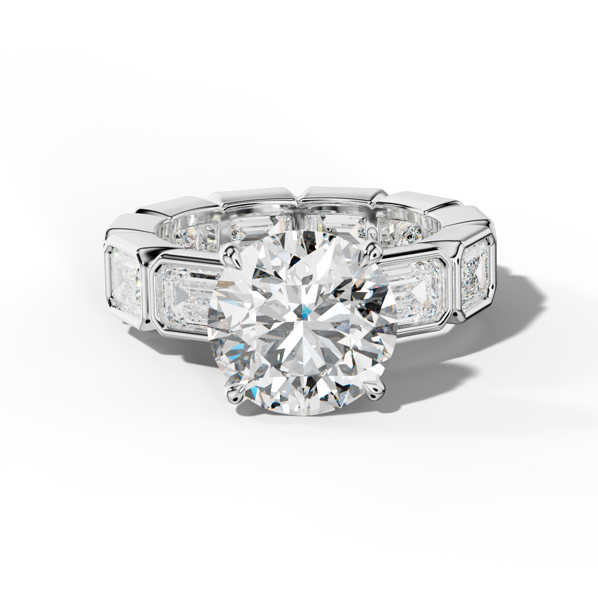 Violeta Round Diamond Engagement Ring With East West Emerald Side Stones