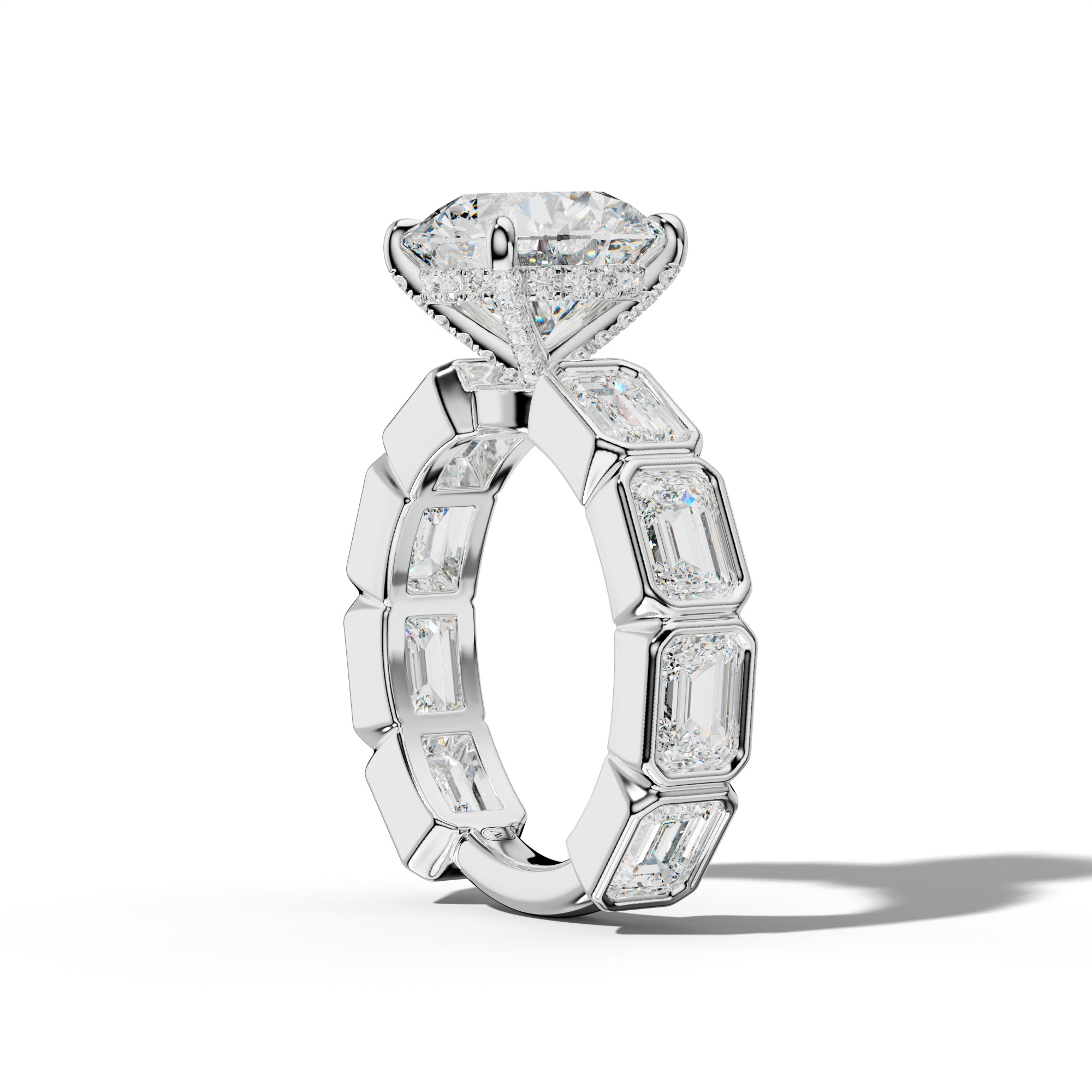 Jessie Round Diamond Engagement Ring With East West Emerald Side Stones
