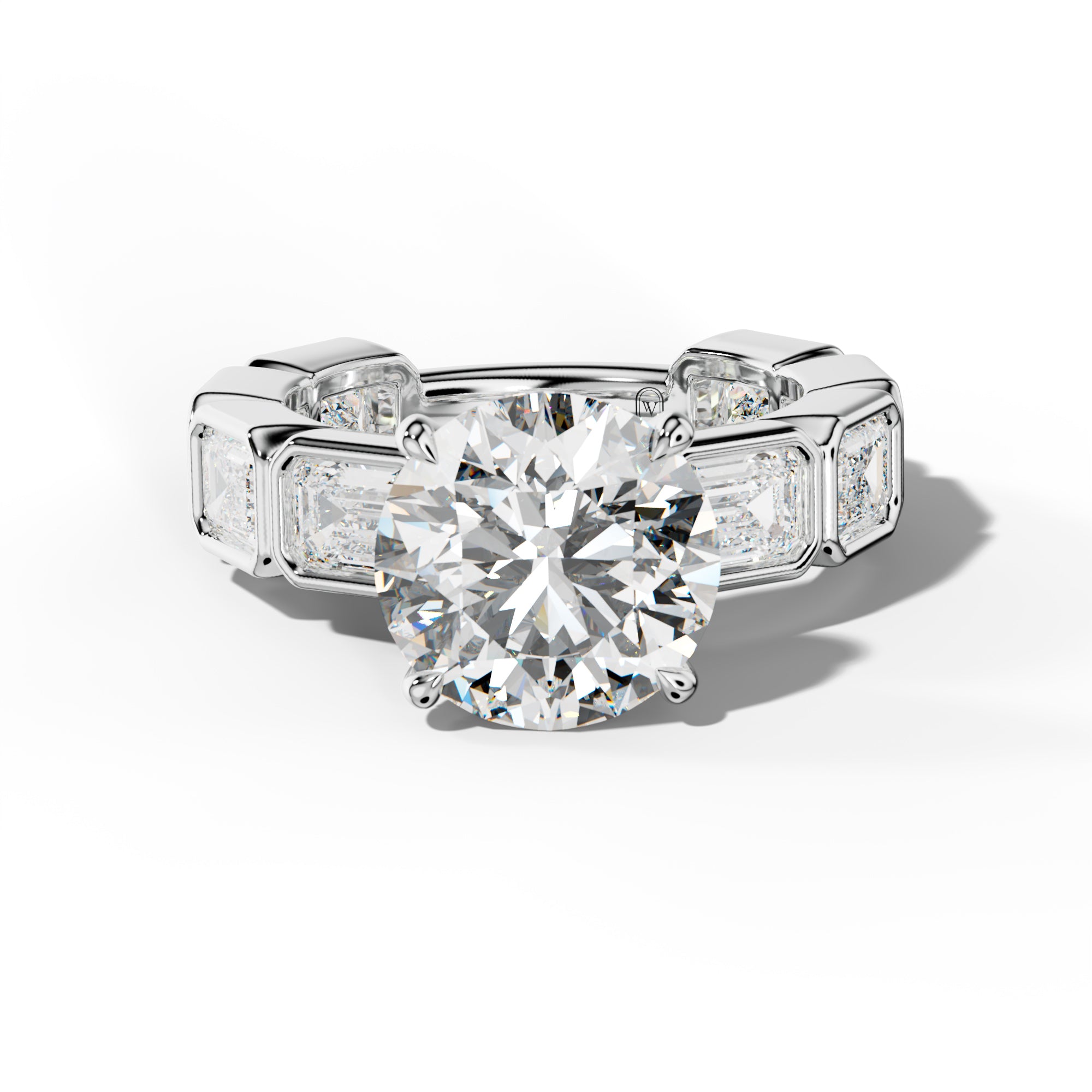 Jessie Round Diamond Engagement Ring With East West Emerald Side Stones