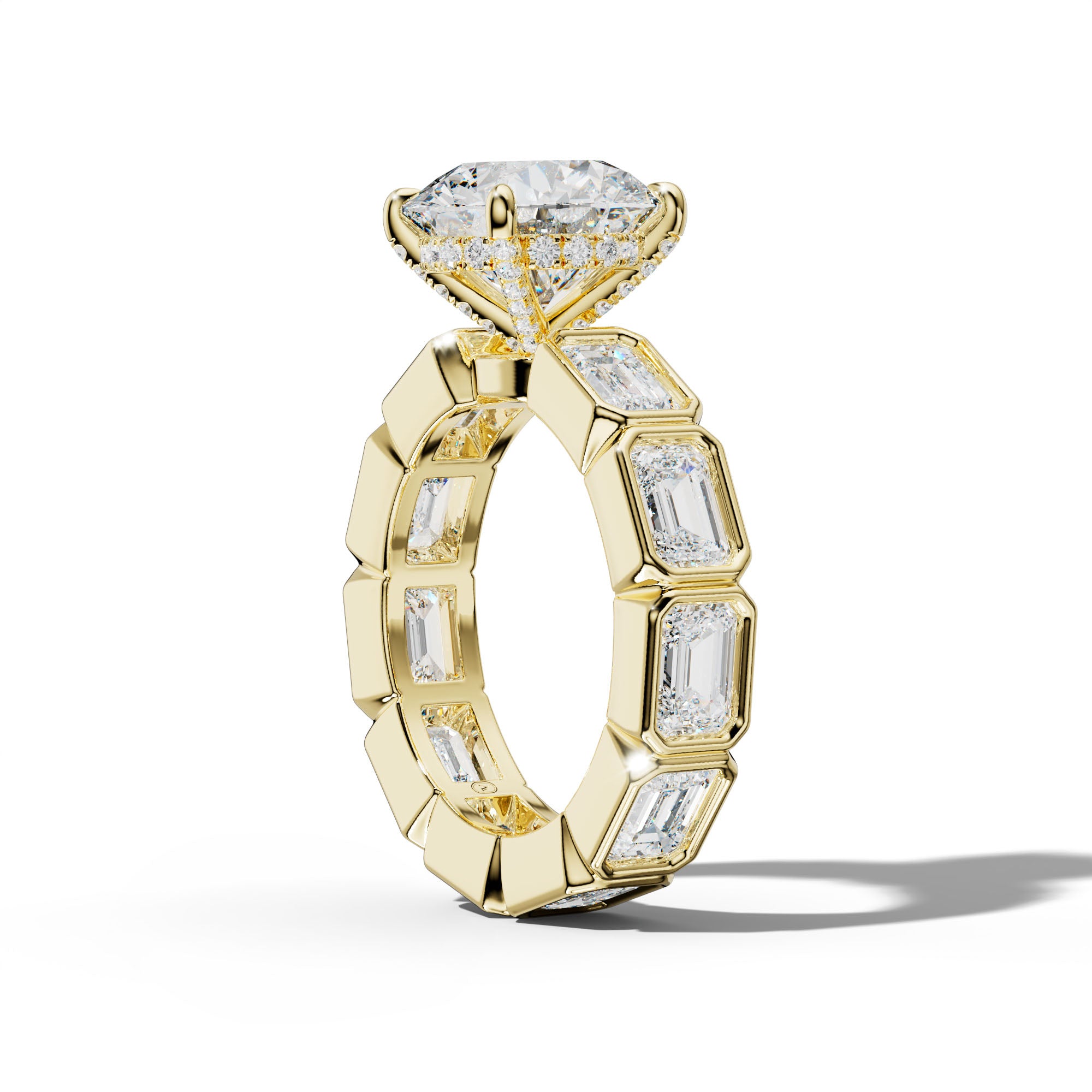 Violeta Round Diamond Engagement Ring With East West Emerald Side Stones