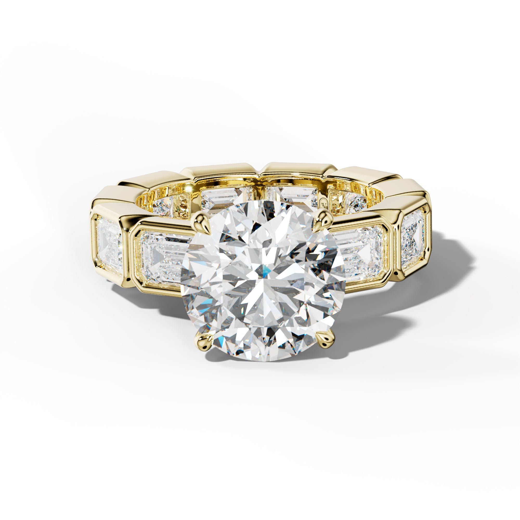 Violeta Round Diamond Engagement Ring With East West Emerald Side Stones