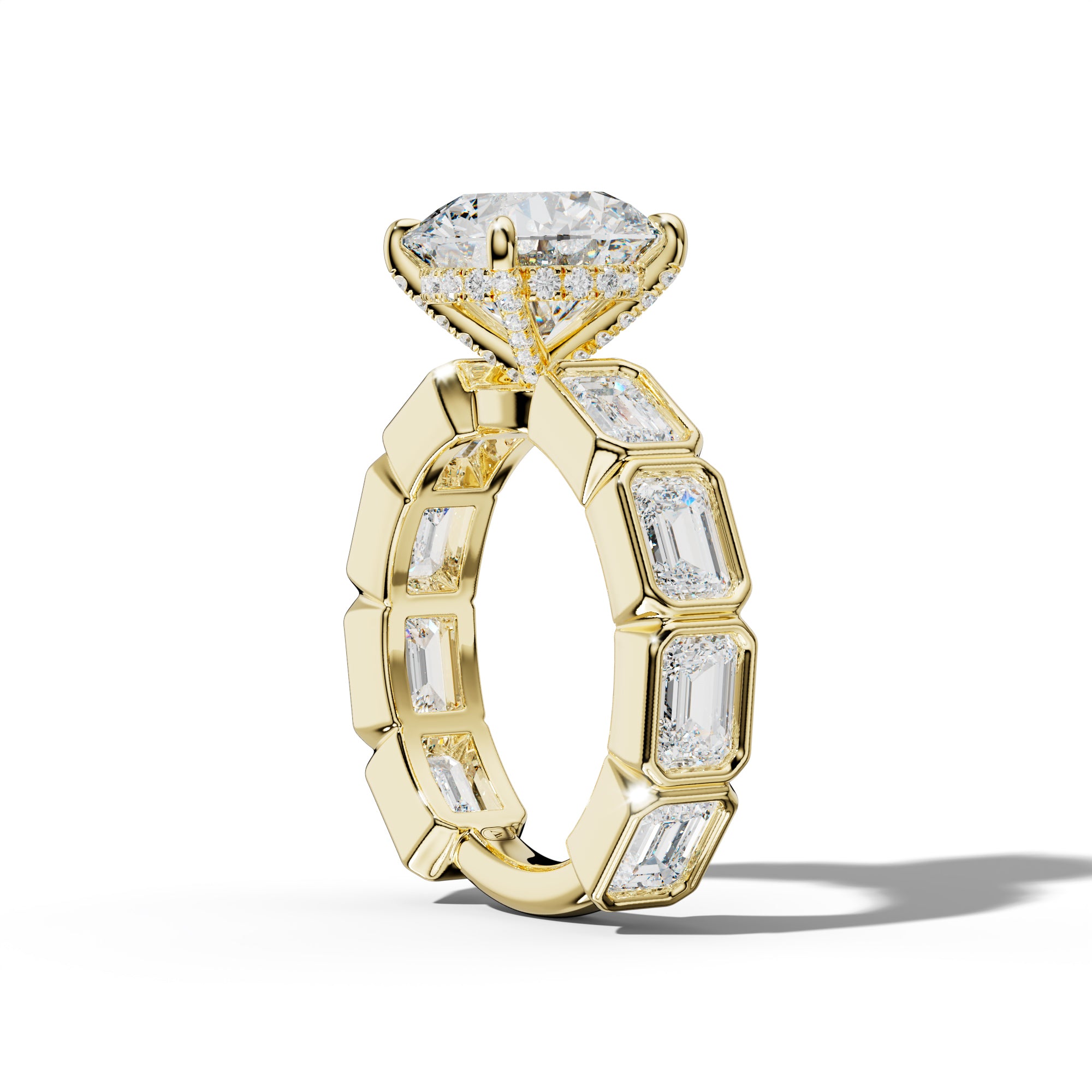 Jessie Round Diamond Engagement Ring With East West Emerald Side Stones