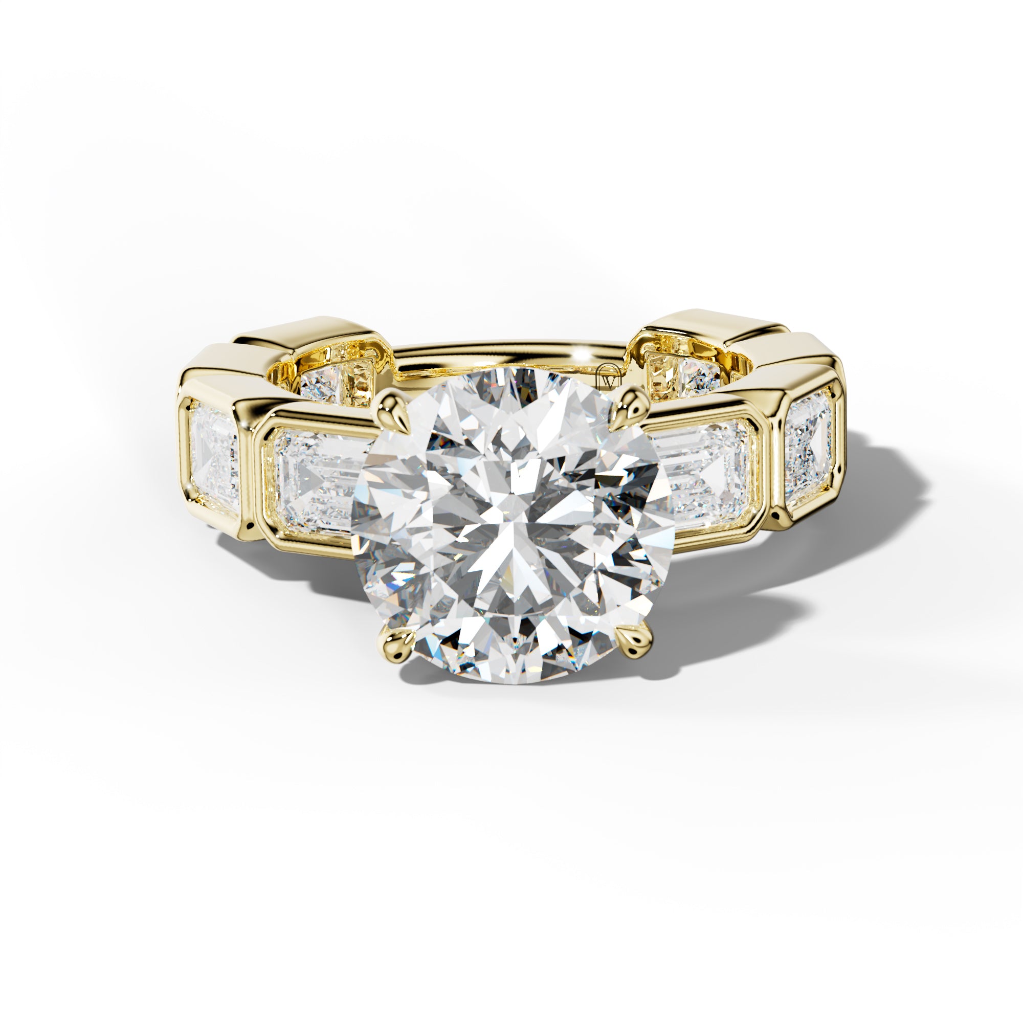 Jessie Round Diamond Engagement Ring With East West Emerald Side Stones
