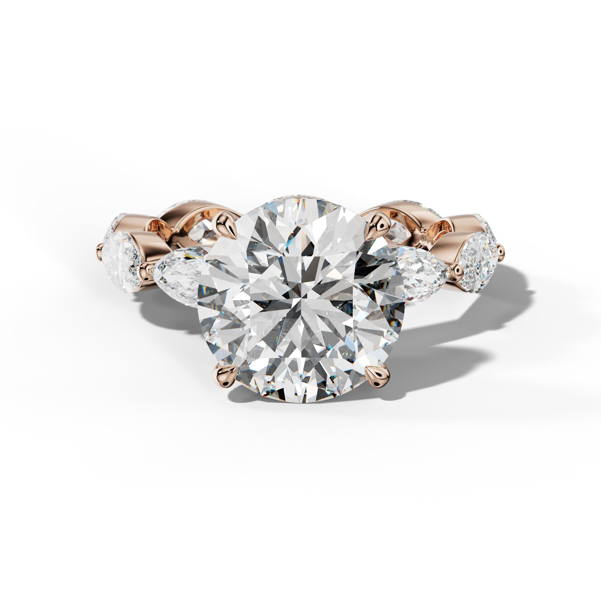 Maria Round Diamond Engagement Ring With East West Marquise Side Stones