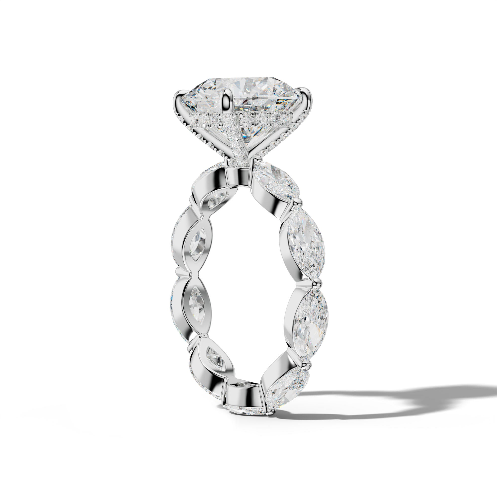 Maria Round Diamond Engagement Ring With East West Marquise Side Stones