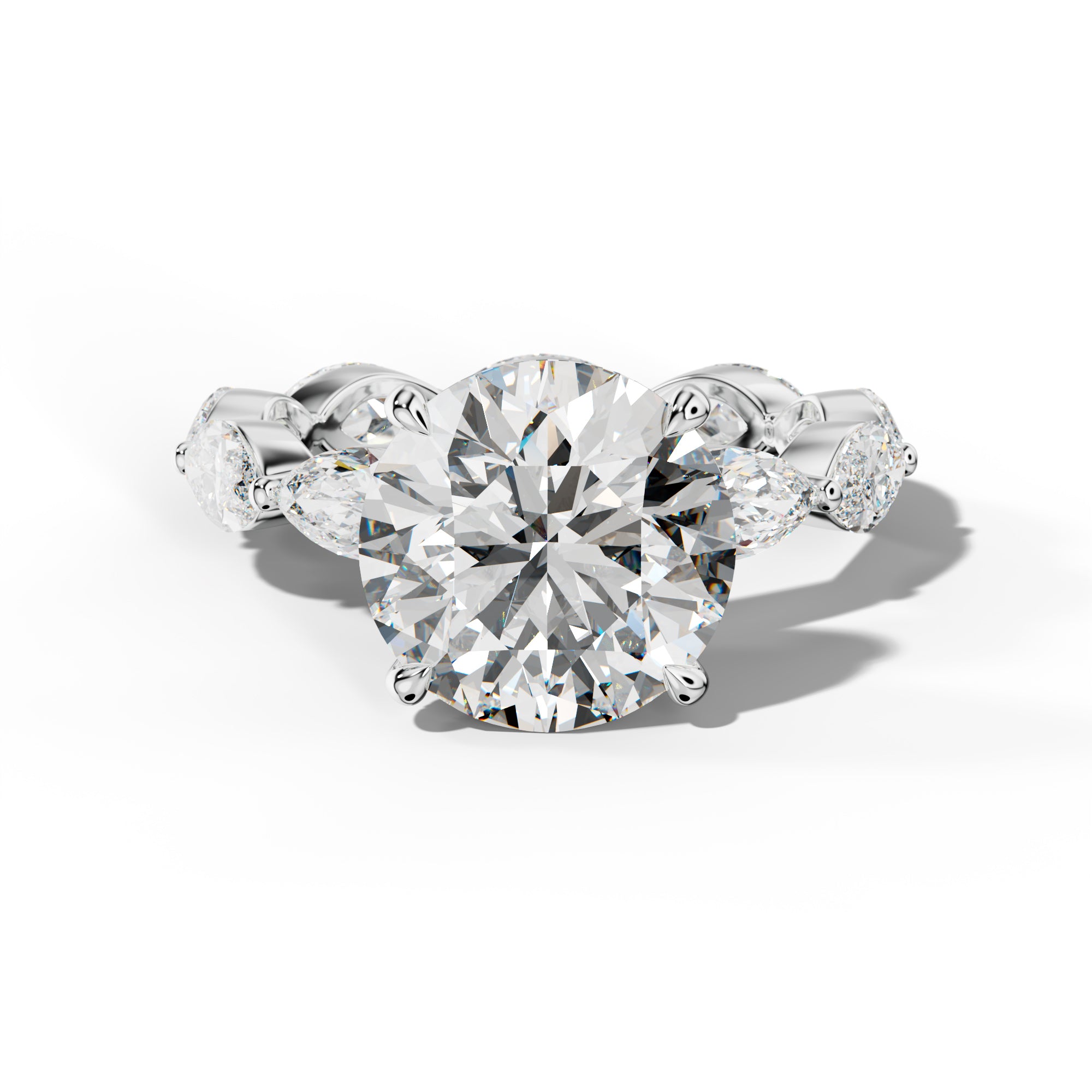 Maria Round Diamond Engagement Ring With East West Marquise Side Stones