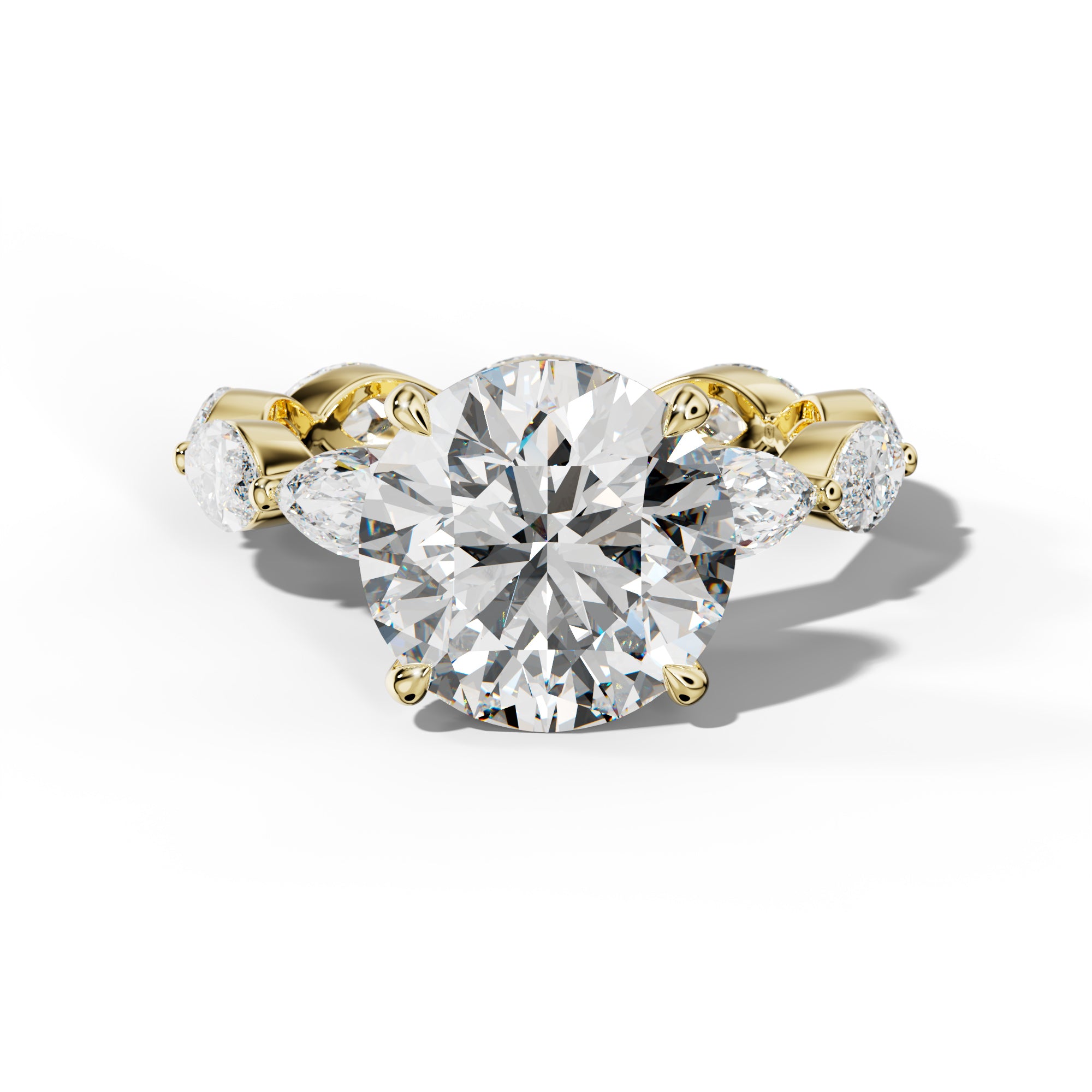 Maria Round Diamond Engagement Ring With East West Marquise Side Stones