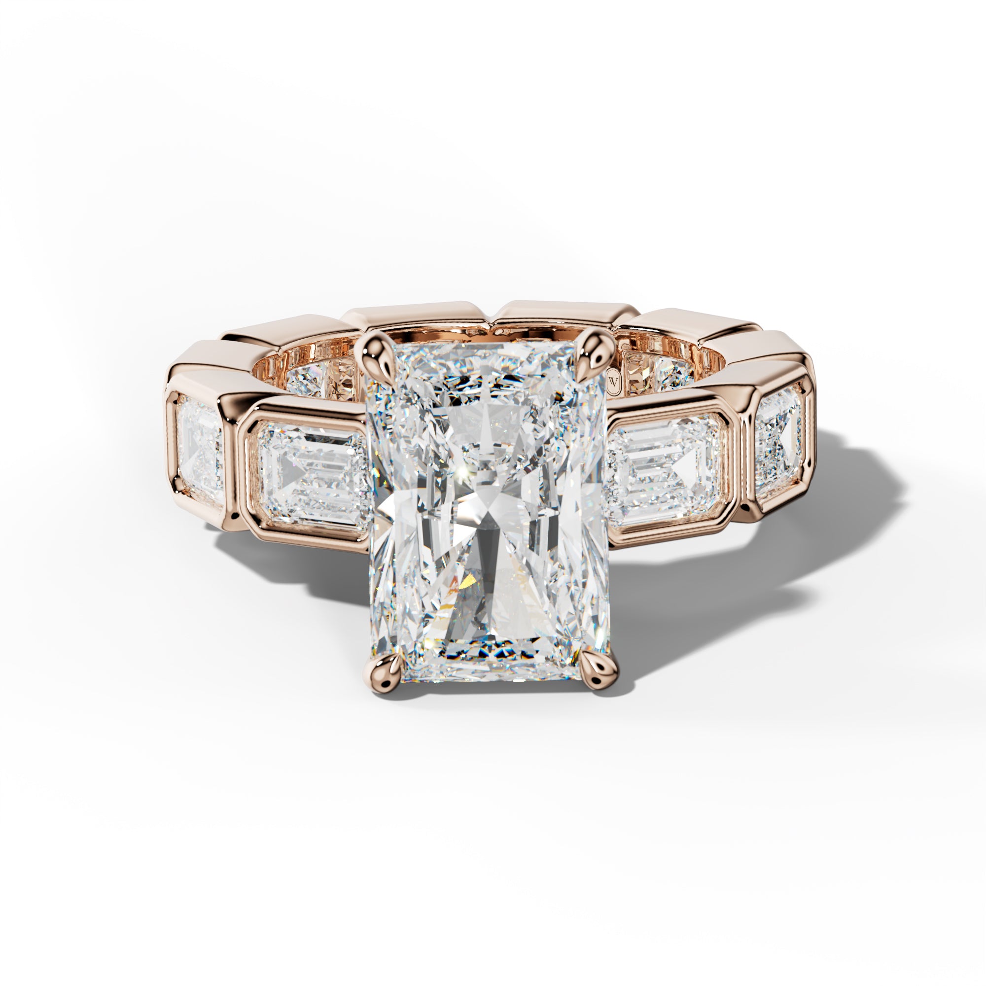 Violeta Radiant Diamond Engagement Ring With East West Emerald Side Stones