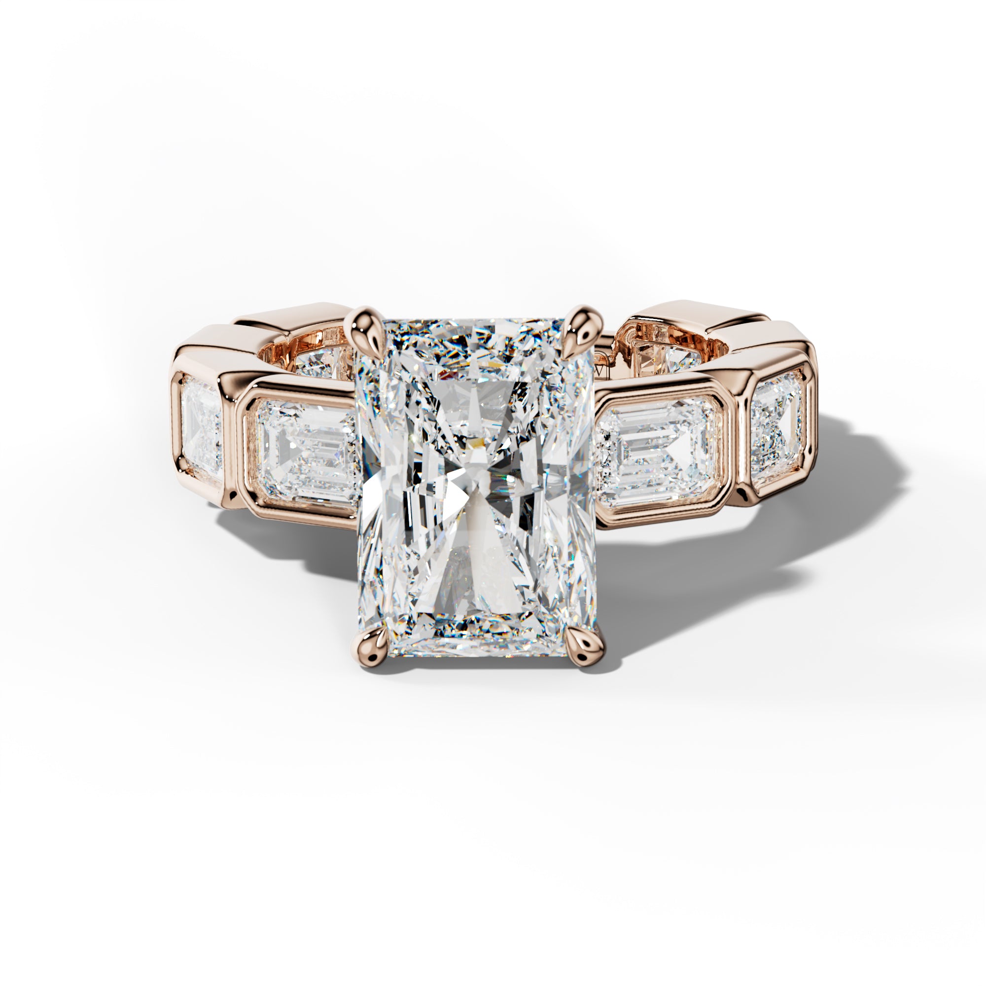 Jessie Radiant Diamond Engagement Ring With East West Emerald Side Stones