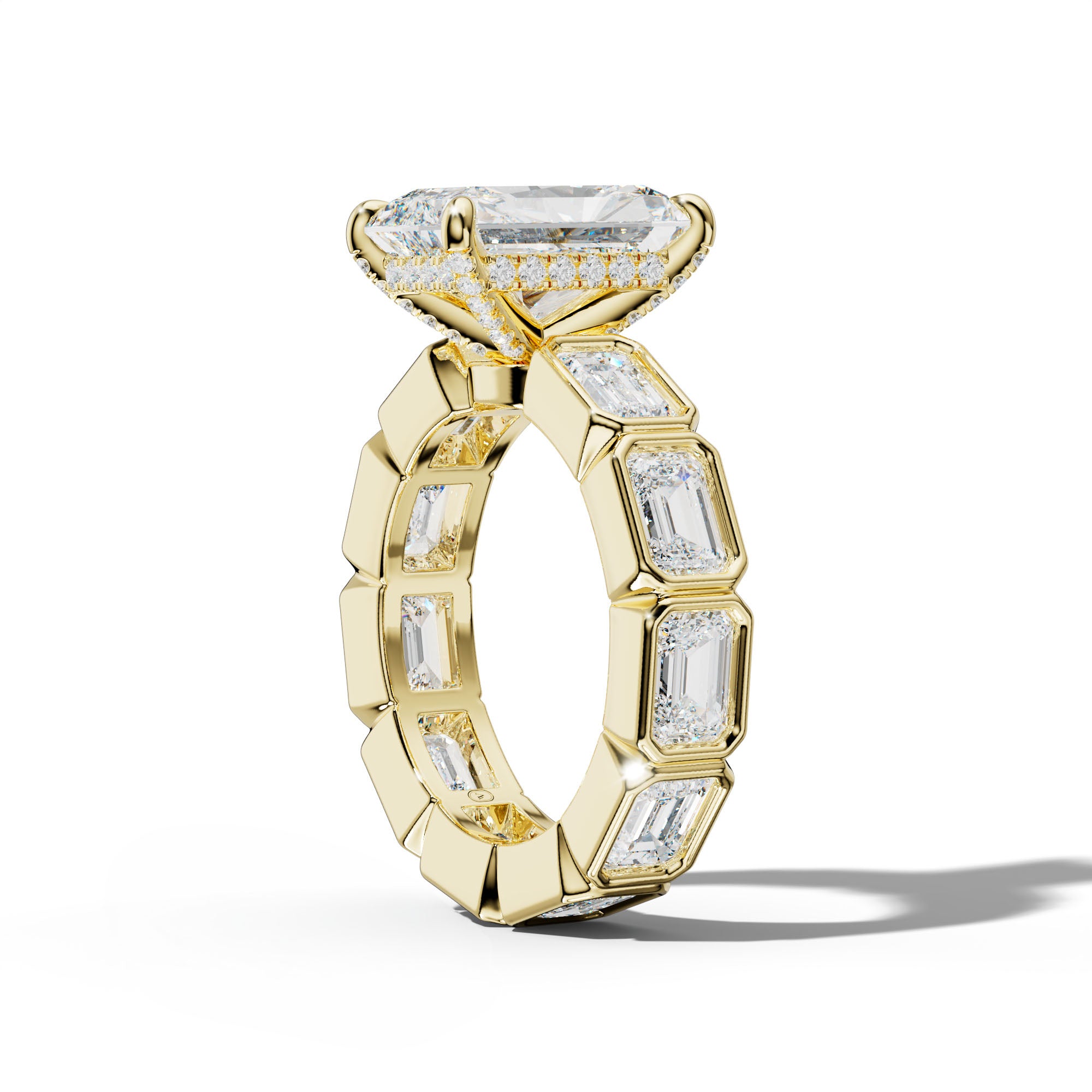 Violeta Radiant Diamond Engagement Ring With East West Emerald Side Stones