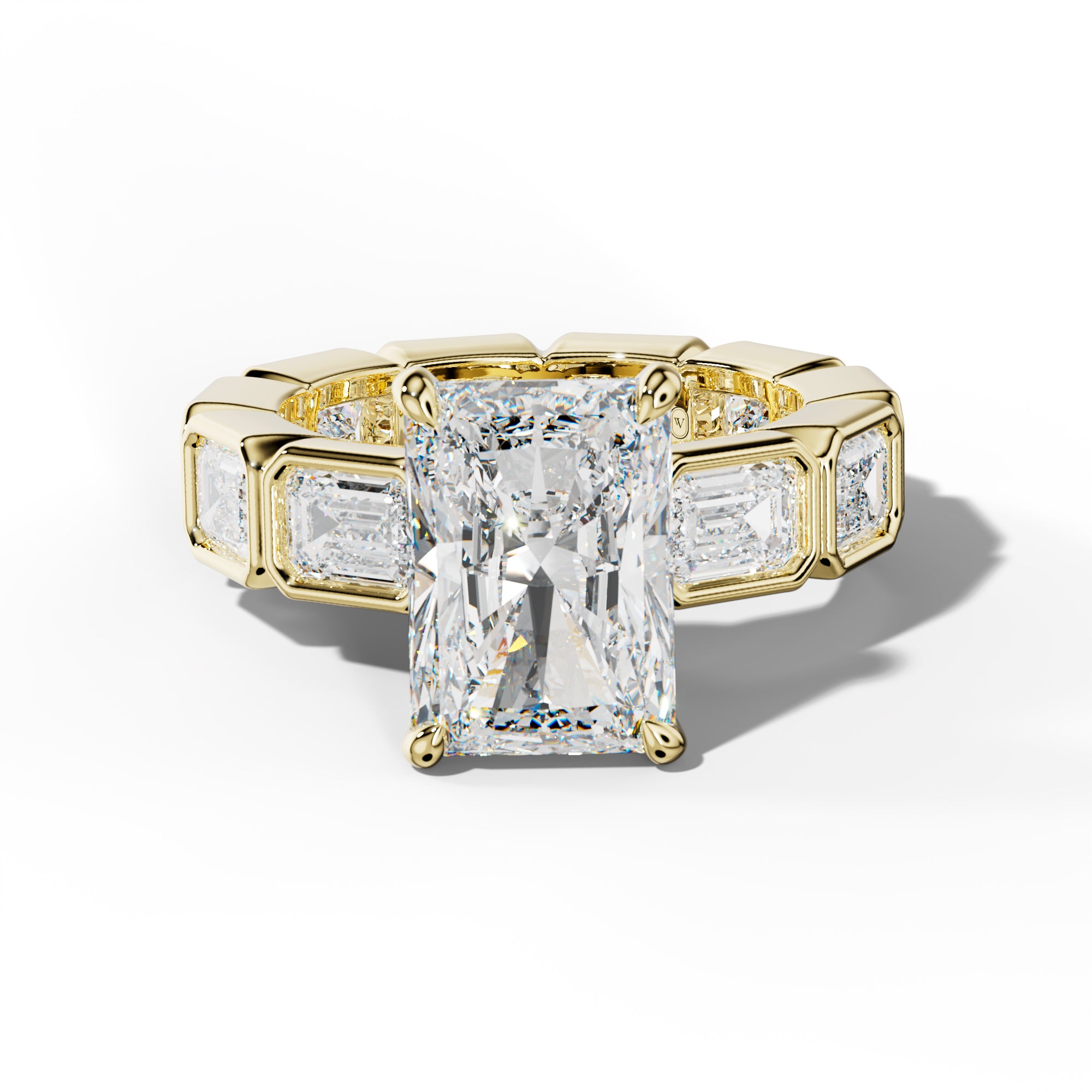 Violeta Radiant Diamond Engagement Ring With East West Emerald Side Stones