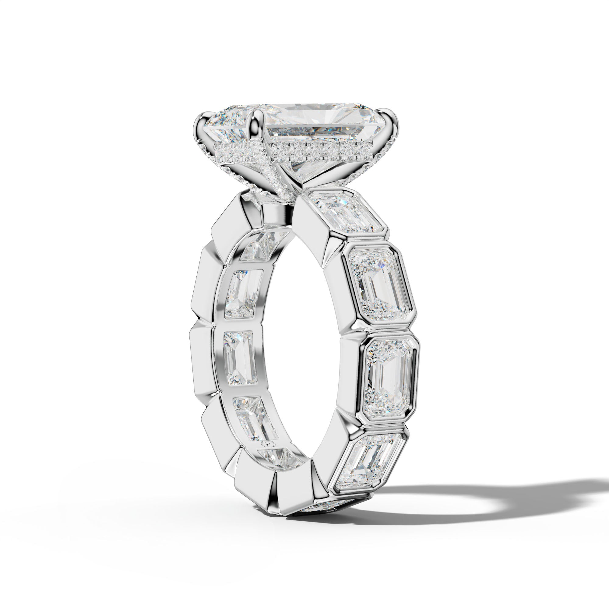 Violeta Radiant Diamond Engagement Ring With East West Emerald Side Stones