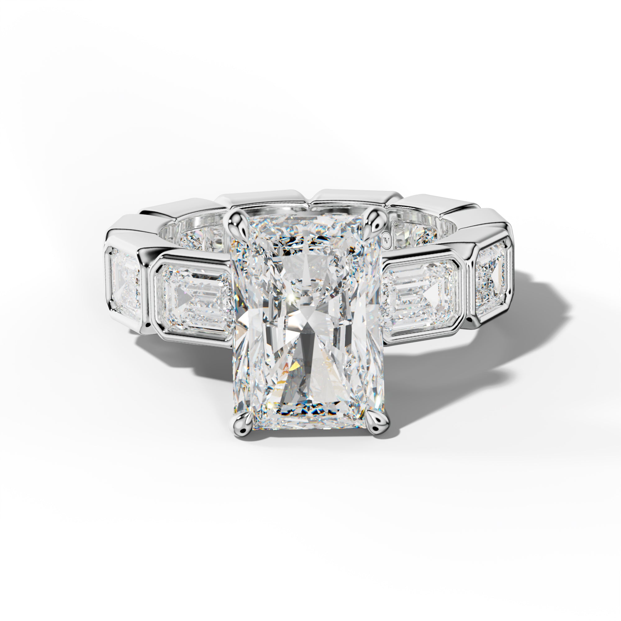 Violeta Radiant Diamond Engagement Ring With East West Emerald Side Stones