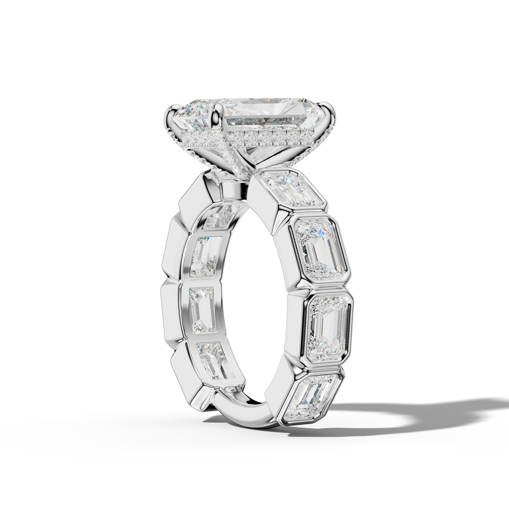 Jessie Radiant Diamond Engagement Ring With East West Emerald Side Stones