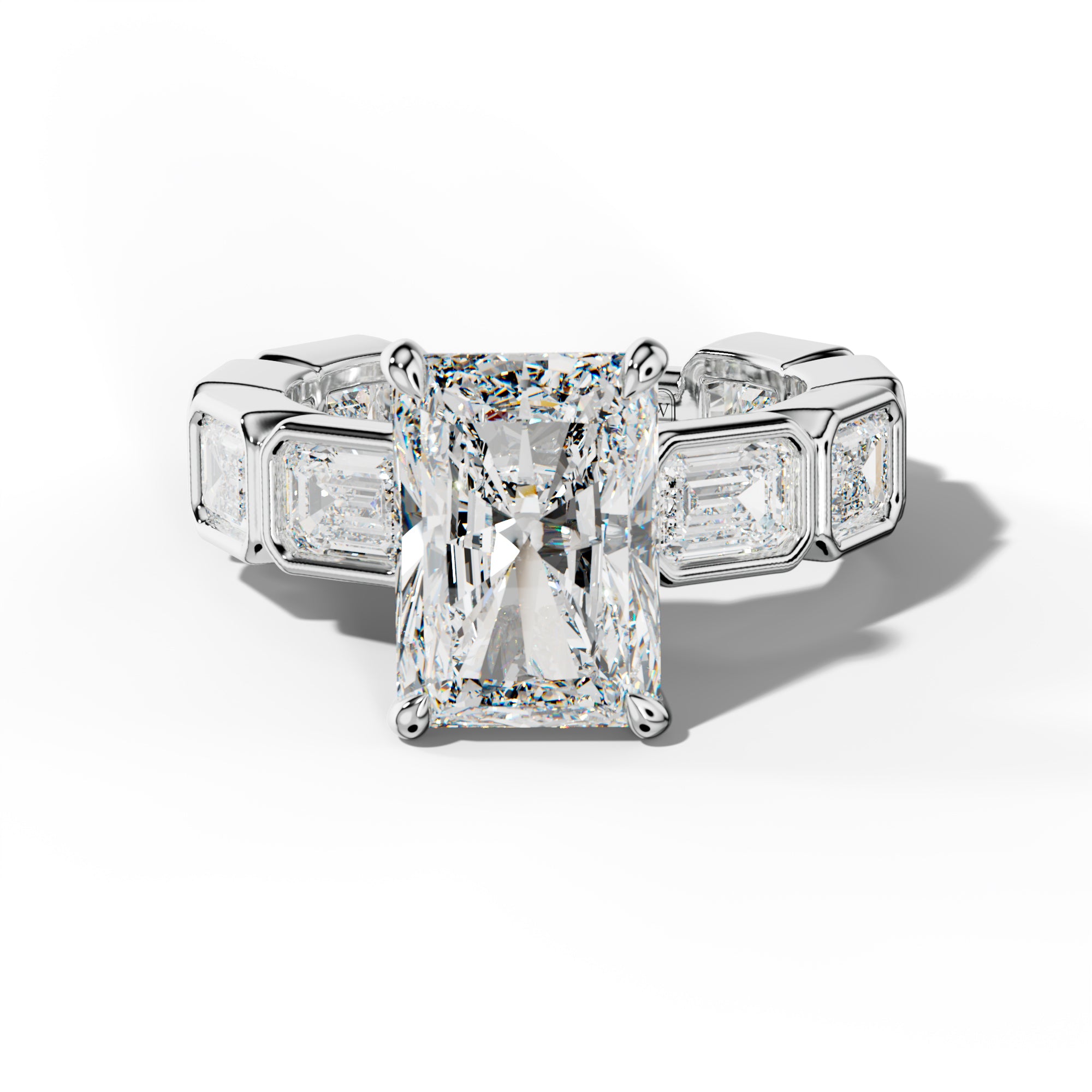 Jessie Radiant Diamond Engagement Ring With East West Emerald Side Stones