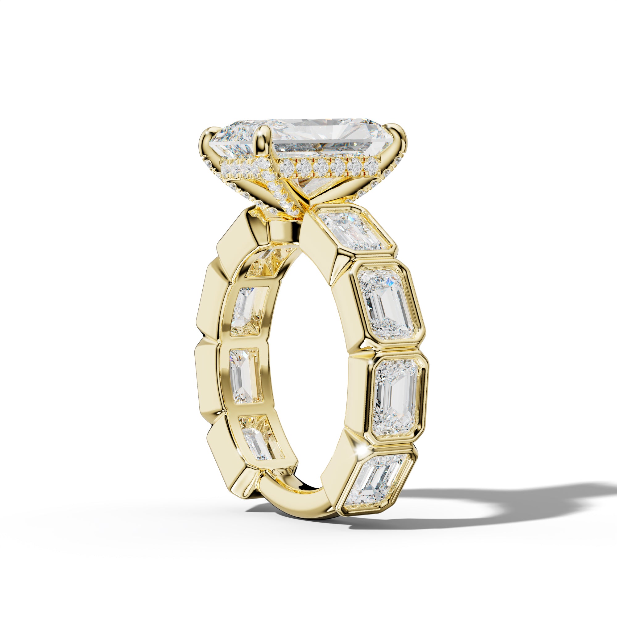 Jessie Radiant Diamond Engagement Ring With East West Emerald Side Stones
