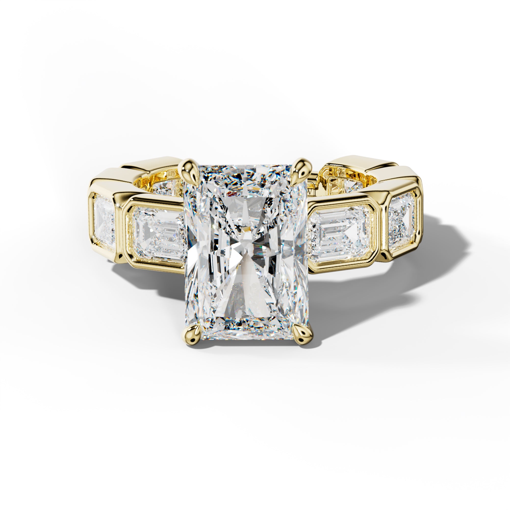 Jessie Radiant Diamond Engagement Ring With East West Emerald Side Stones